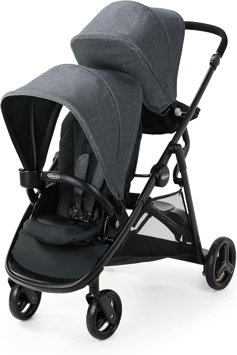 Cochecito doble Ready2Grow 2.0, cochecito de bebé gemelo con opciones de asiento tipo banco y plataforma de pie, plegado compacto perfecto para viajes de bebé, Rafa