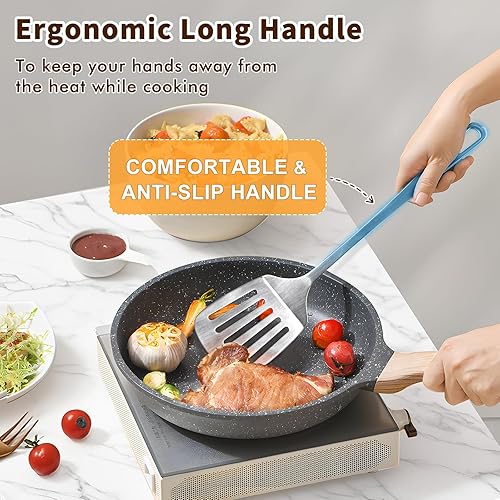 Miniatura 3 de 2 piezas de juego de espátulas de acero inoxidable, espátula de metal sólida y volteadora con ranuras, espátula resistente y robusta