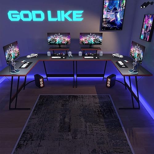 Miniatura 14 de VICTONE Escritorio para juegos en forma de L, escritorio de esquina con soporte para monitor, mesa de computadora para computadora para oficina en