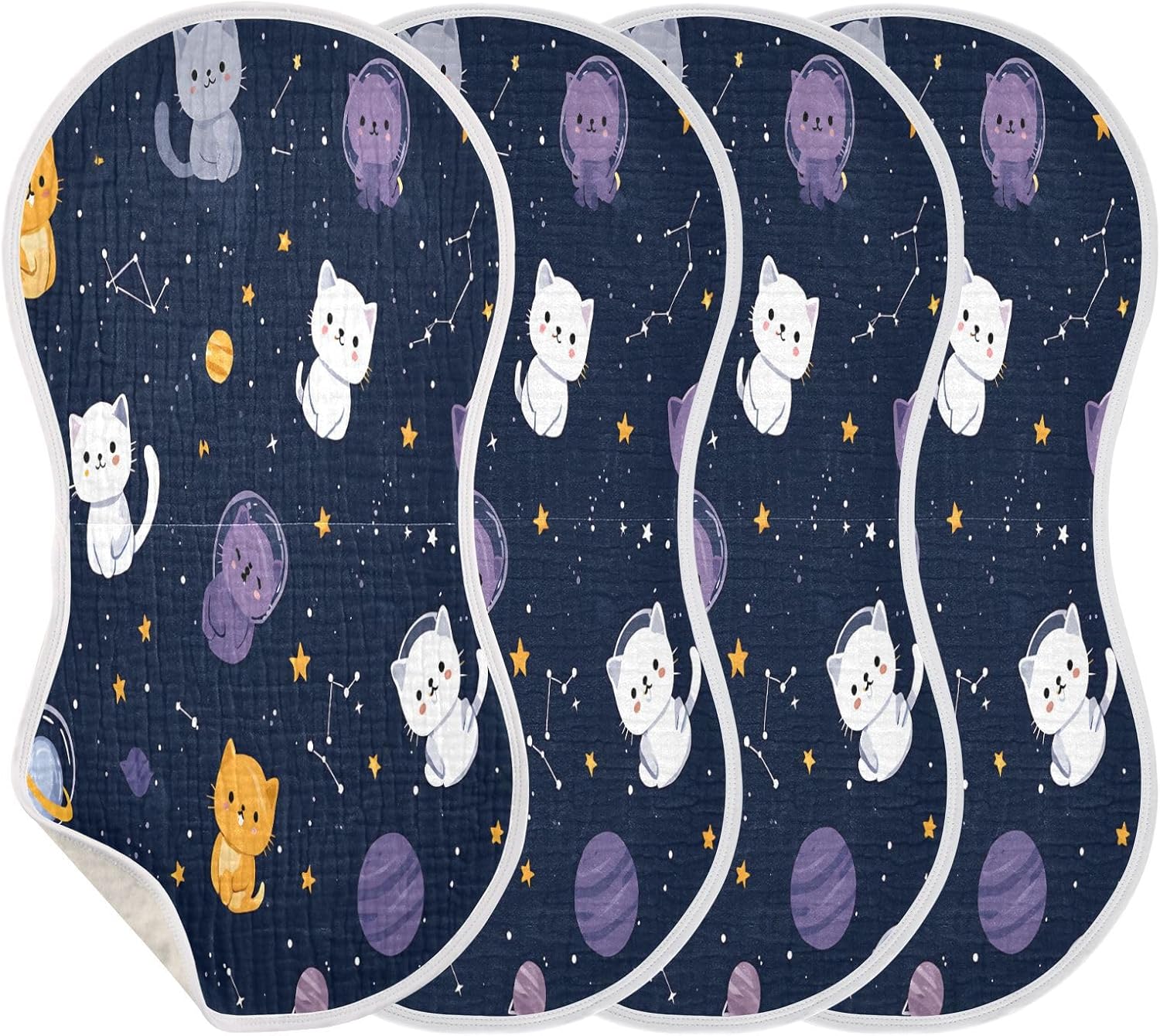 Dark Blue Cute Cartoon Space Cats Baby Burp Cloths -4Pcs Soft Absorbent Muslin Washcloths Bibs Face Towel for Newborn Boys Girls 22 x 11 Inch