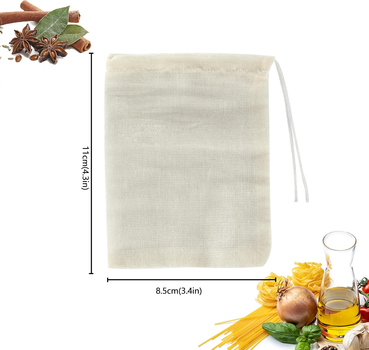 20 PCS Reusable Tea Bags, DAJLFA Empty Muslin Sachet Bags with Drawstring, Spice Bags for Cooking, Loose Tea, Herb, Natural Cotton (4 X 3 Inches)