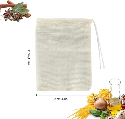 Miniatura 2 de 20 bolsas de té reutilizables, bolsas vacías de muselina con cordón, bolsas de especias para cocinar, té suelto, hierbas, algodón natural (4 x 3