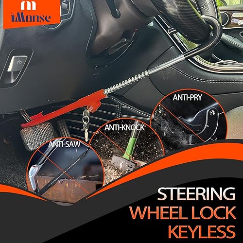 Miniatura 10 de iMonse Dispositivo antirrobo de bloqueo del volante, bloqueo de freno de pedal de volante, gancho retráctil, productos de seguridad para automóvil,