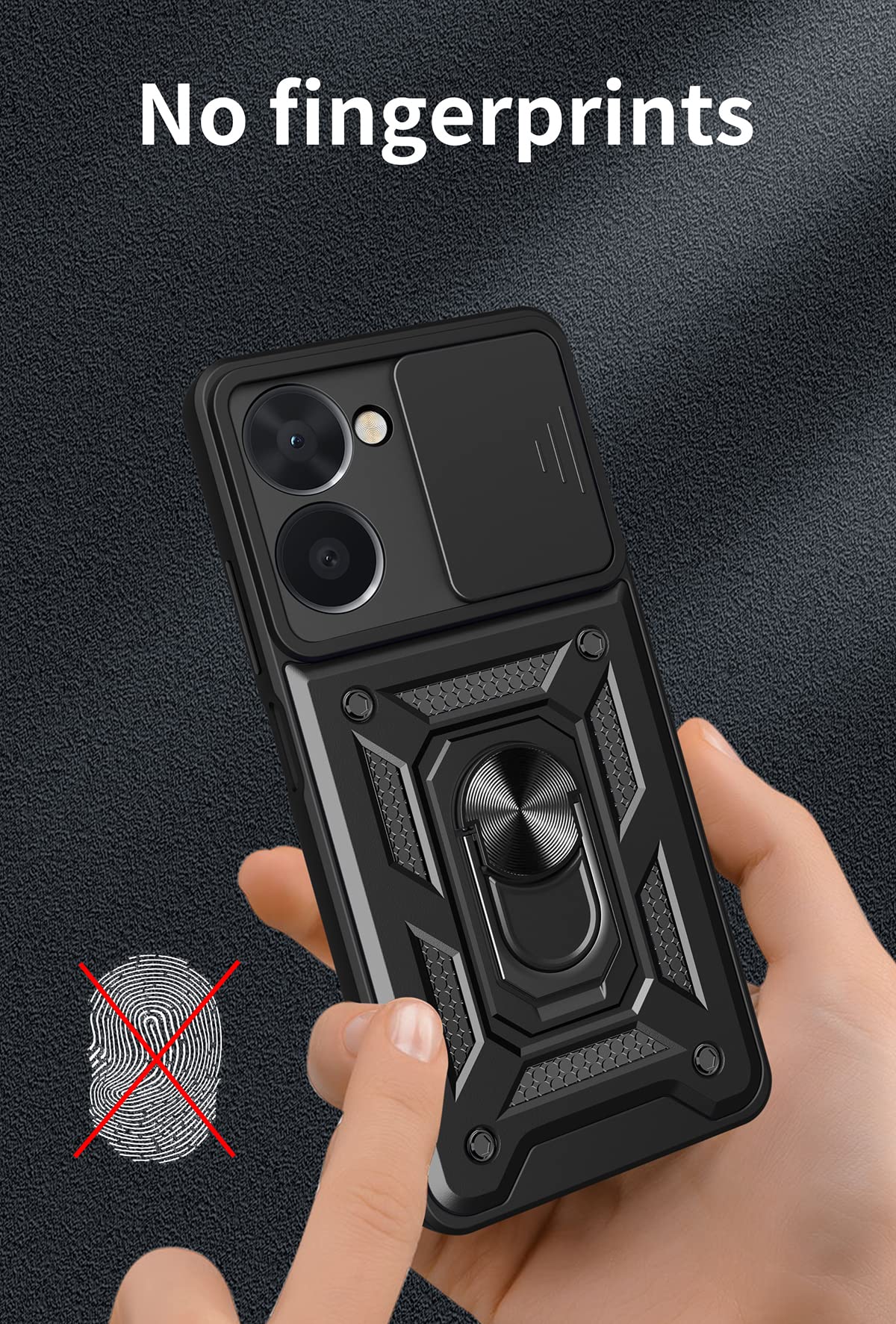 DESSEN Cover per OPPO Realme 10 4G, Custodia Morbida in Silicone TPU/PC e Obiettivo Case, Antiurto Guscio con Magnetico Anello Rotante Supporto Bumper. Nero