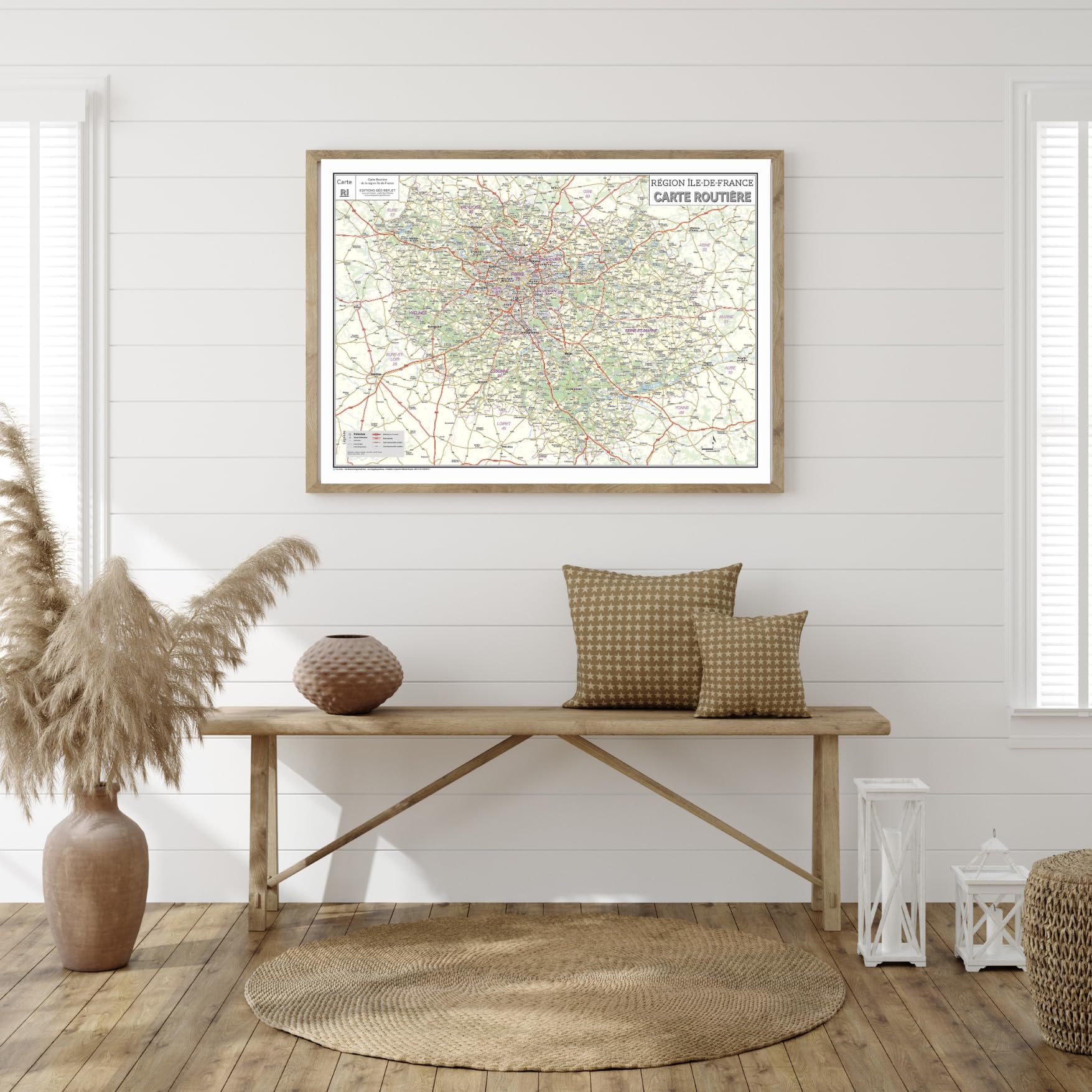 Carte routière de la région Île-de-France - Poster plastifié 120x85cm - Édition 2026