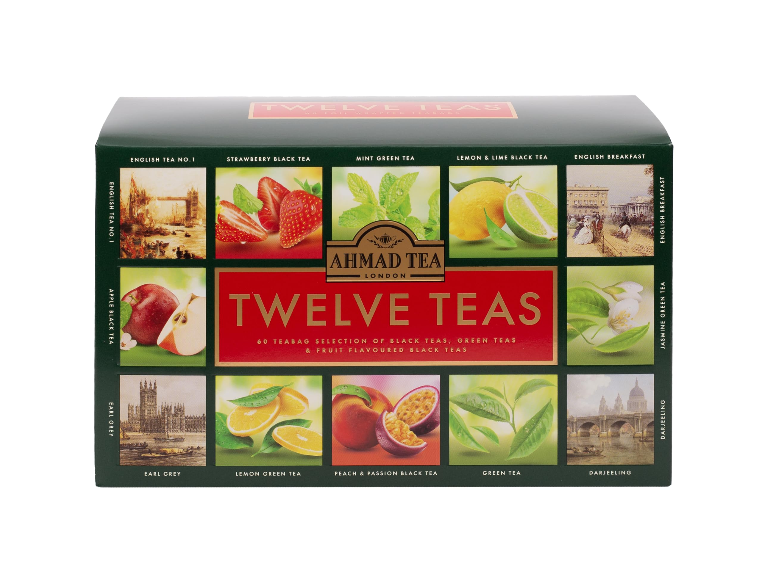 Ahmad Tea Twelve Selection - Pregiato Cofanetto con Selezioni Esclusive di Tè Nero e Verde Puri O Aromatizzati Alla Frutta In 12 Gusti Diversi - 12 Confezioni da 5 Bustine, Tè Misto, 60 Unità