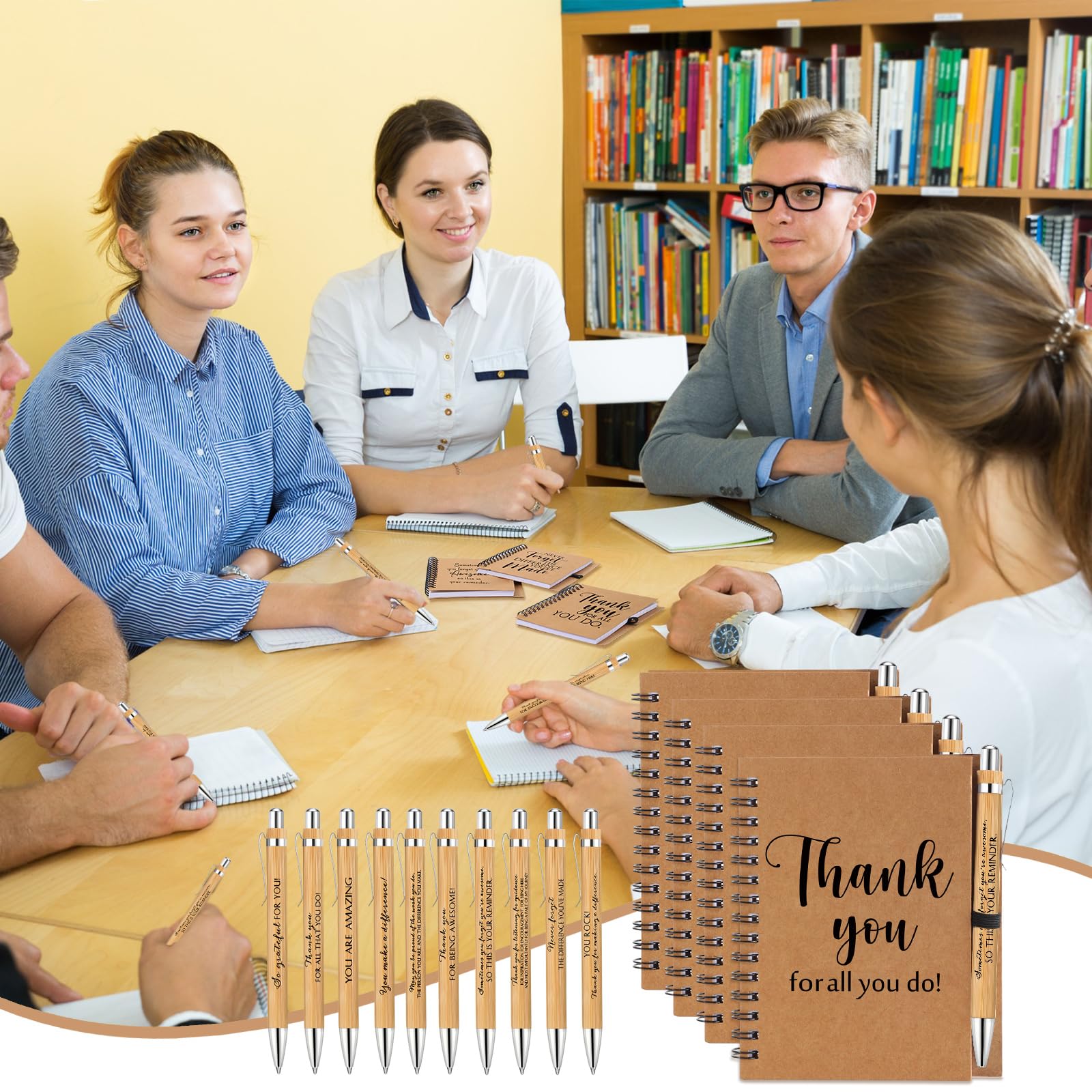 Honoson Set di 30 quaderni a spirale con penne retrattili in bambù ispiratrici, quaderni per scrittura, regali di incoraggiamento per insegnanti di scuola e dipendenti (segno di apprezzamento)