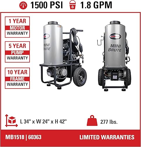 Miniatura 3 de SIMPSON Cleaning - MB1518. Lavadora a presión eléctrica de 1500 PSI, 1.8 GPM. Lavadora de potencia para uso en agua caliente, manguera aislada