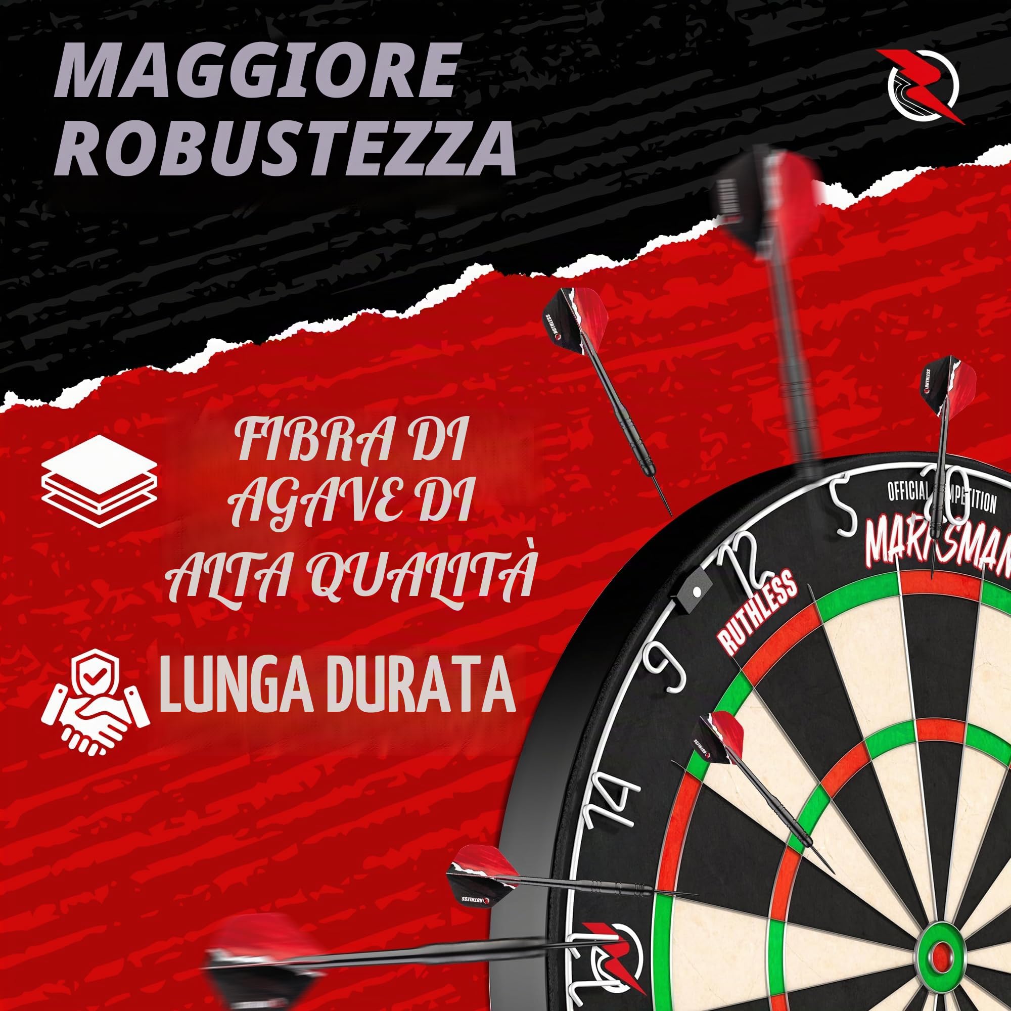 Ruthless Marksman Dart Board Bersaglio professionale ultra sottile in filo di sisal per freccette con punta in acciaio DB072