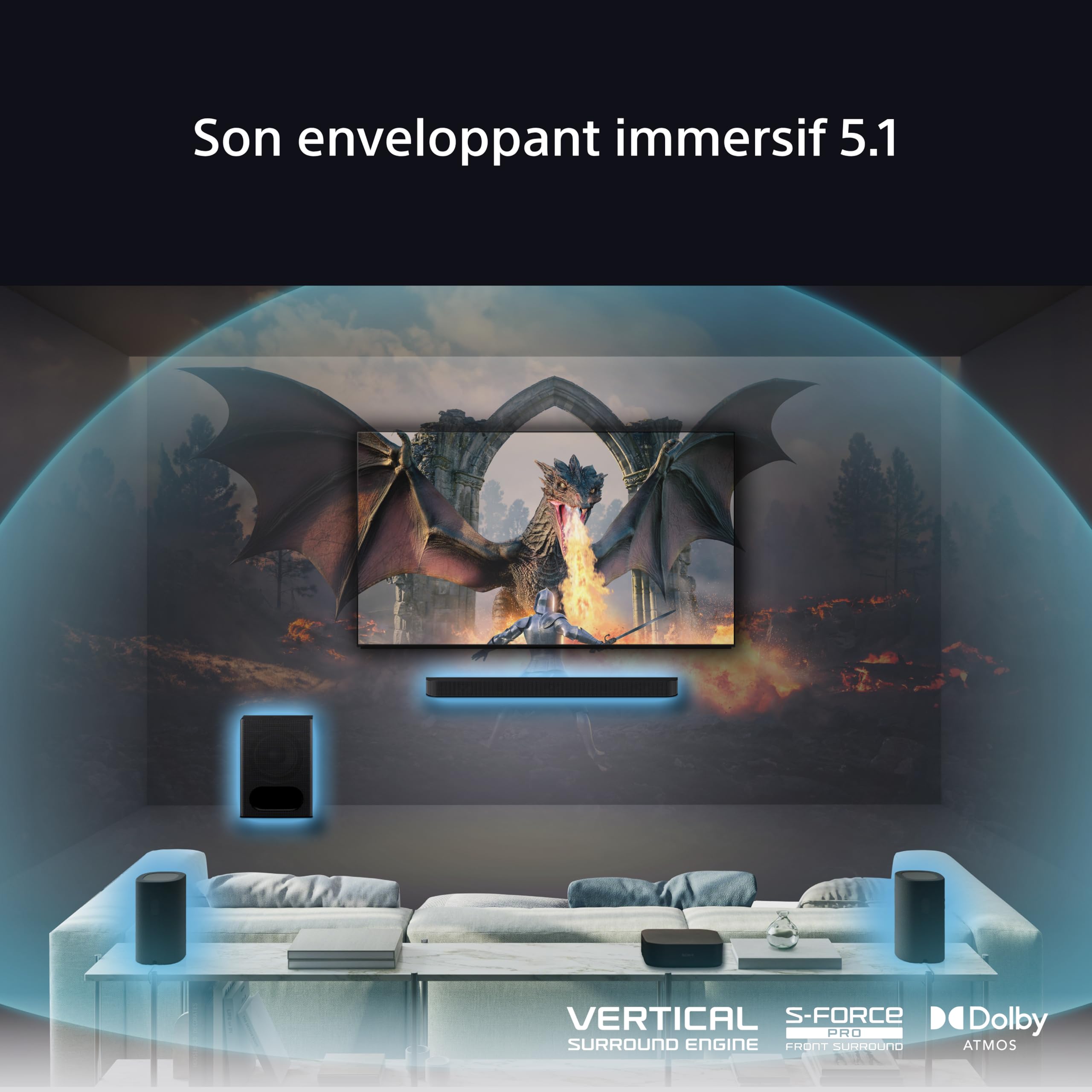 Caisson de Basses sans Fil Sony BRAVIA Theatre Sub 7 - Basses Profondes de 100 W | Installation et contrôle faciles | Compact | Style 2 Voies | Design Assorti aux Barres de Son et aux Enceintes