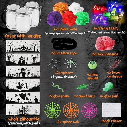 Miniatura 7 de Actividades de manualidades de Halloween para niños de 4 a 12 años, paquete de 6 tarros de vidrio para actividades de arte de Halloween, suministros