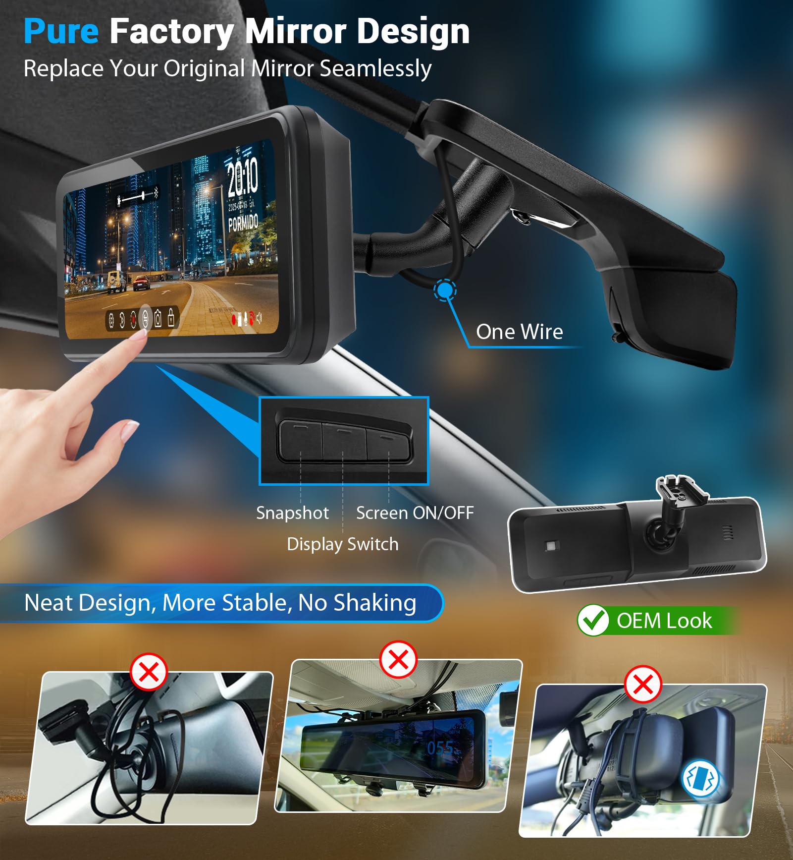 【Fightingbull】PORMIDO PRA106 Amazon.com: PORMIDO OEM 2K Rear View Mirror Camera,10