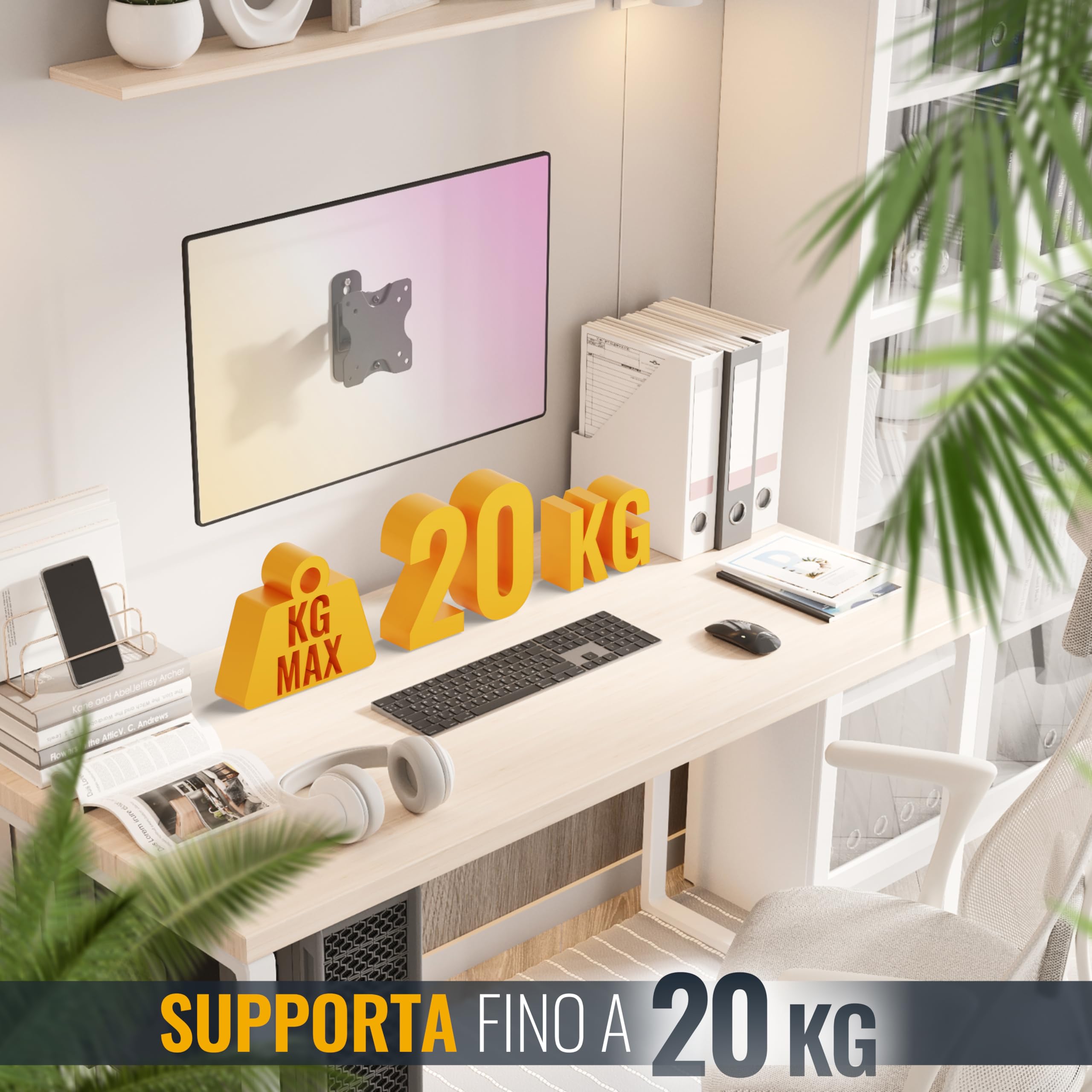 RICOO S3711 Supporto monitor da parete Staffa schermo 13-34 pollici per 13 34 pollici girevole inclinabile fino a 20 kg max VESA 100x100