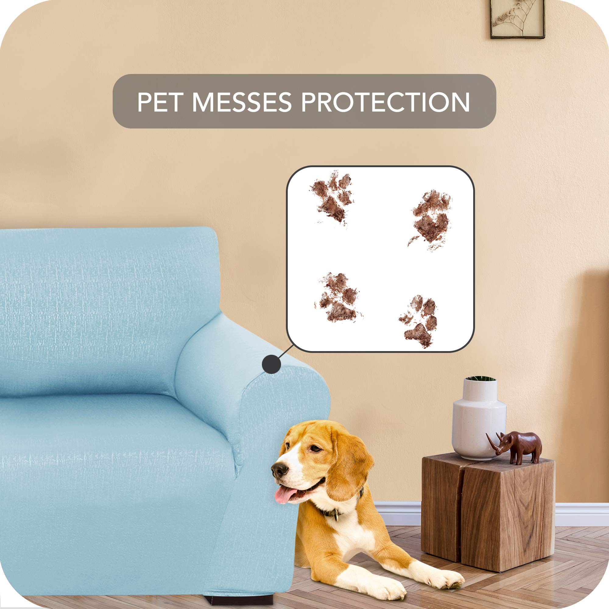 Deconovo Copridivano 3 Posti Elasticizzato con Braccioli, Antigraffio per Gatto, Universale Antiscivolo, Protezione Divano Lavabile Facile da Pulire, Azzurro