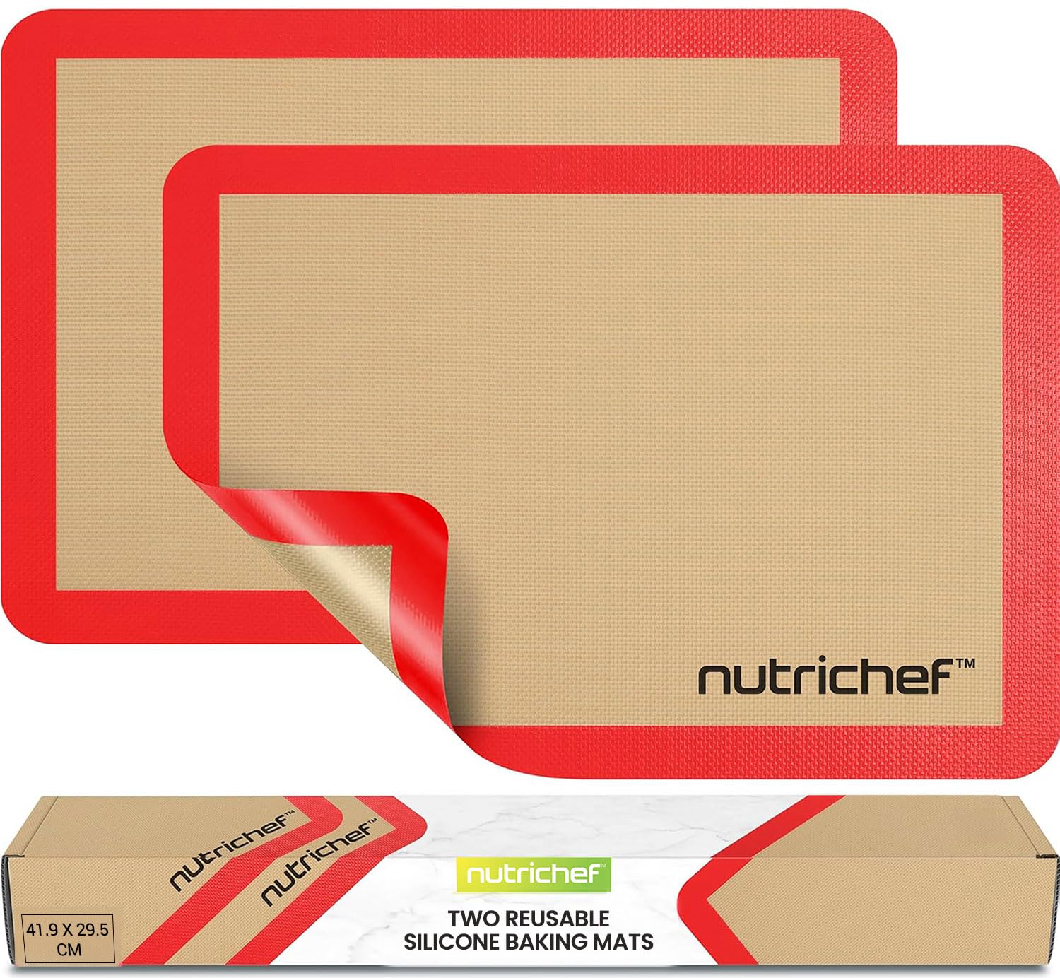Non-Stick Red Silicone Baking Mats Reusable Oven Liner Sheets 42cm x 29.5cm 2pk