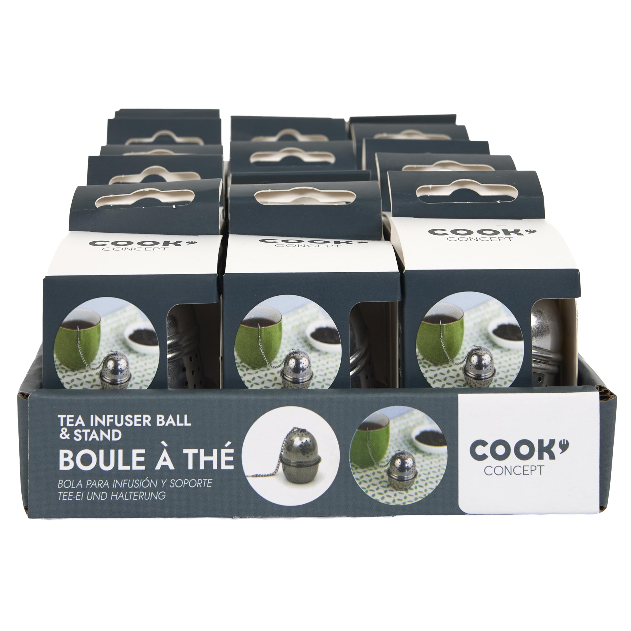 COOK CONCEPT - KA4564, Bola para Té con Soporte de Acero Inoxidable, Reutilizable, Diseñada para Té a Granel, Fácil de Limpiar, Dimensiones: 4.5 x 4.5 x 6 cm, Plateado