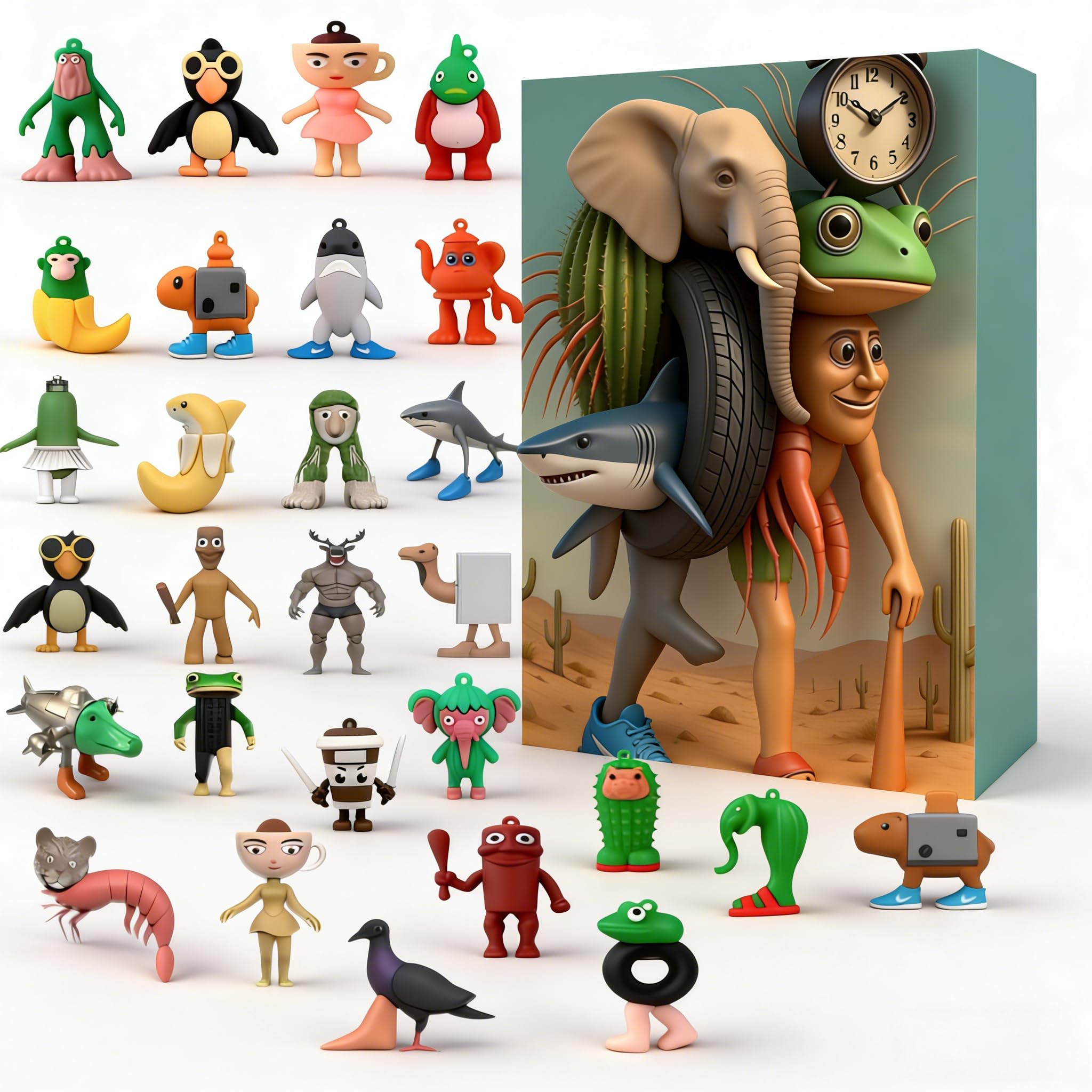 Waoferfio 24-Piece Italian Brainrot Action Figures Set, 1-5cm | Italian Brainrot Toys-Inspired Creative Animal Figures with Shark & Monkey | Safe Collectible Gift for Fans
