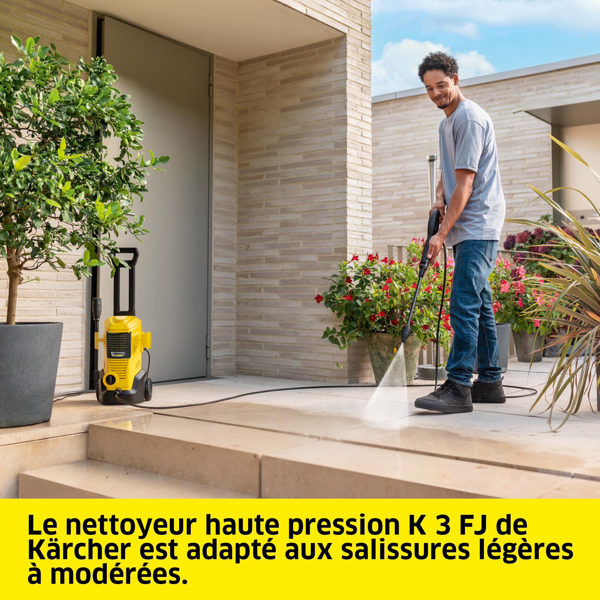 Kärcher Nettoyeur Haute Pression K 3 FJ Home, Pression : max. 120 bar, Débit : 380 l/h, Surface : 25 m²/h, Poids : 4,3 kg, Pistolet Haute Pression, Rotabuse, Lance Vario Power, Buse à Mousse, Home Kit