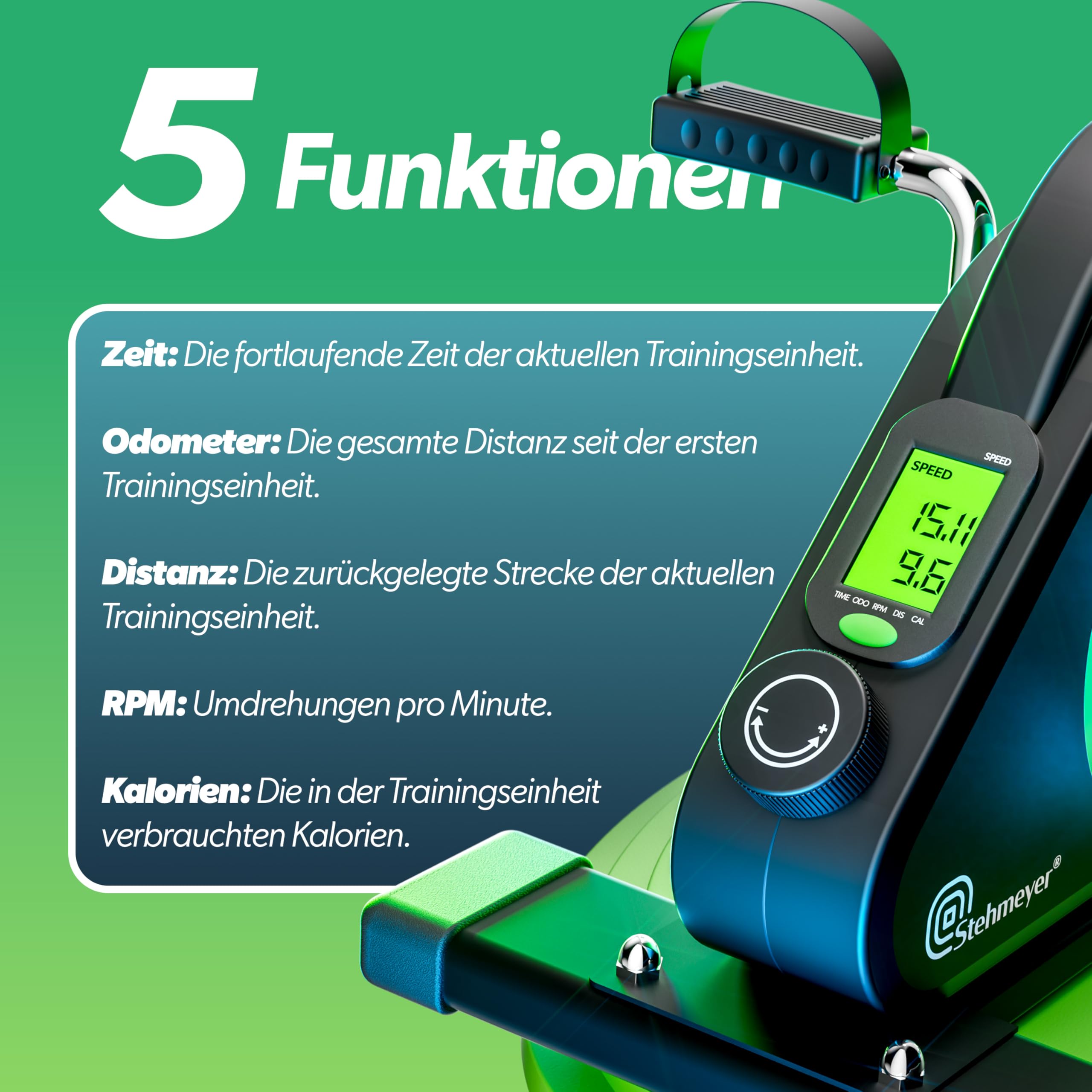 STEHMEYER® Pedaltrainer für Senioren Mini Heimtrainer Tischfahrrad | extra leiser & gelenkschonender Arm & Beintrainer mit Befestigungsband | Deskbike mit LCD-Display für Zuhause, Büro & Reha