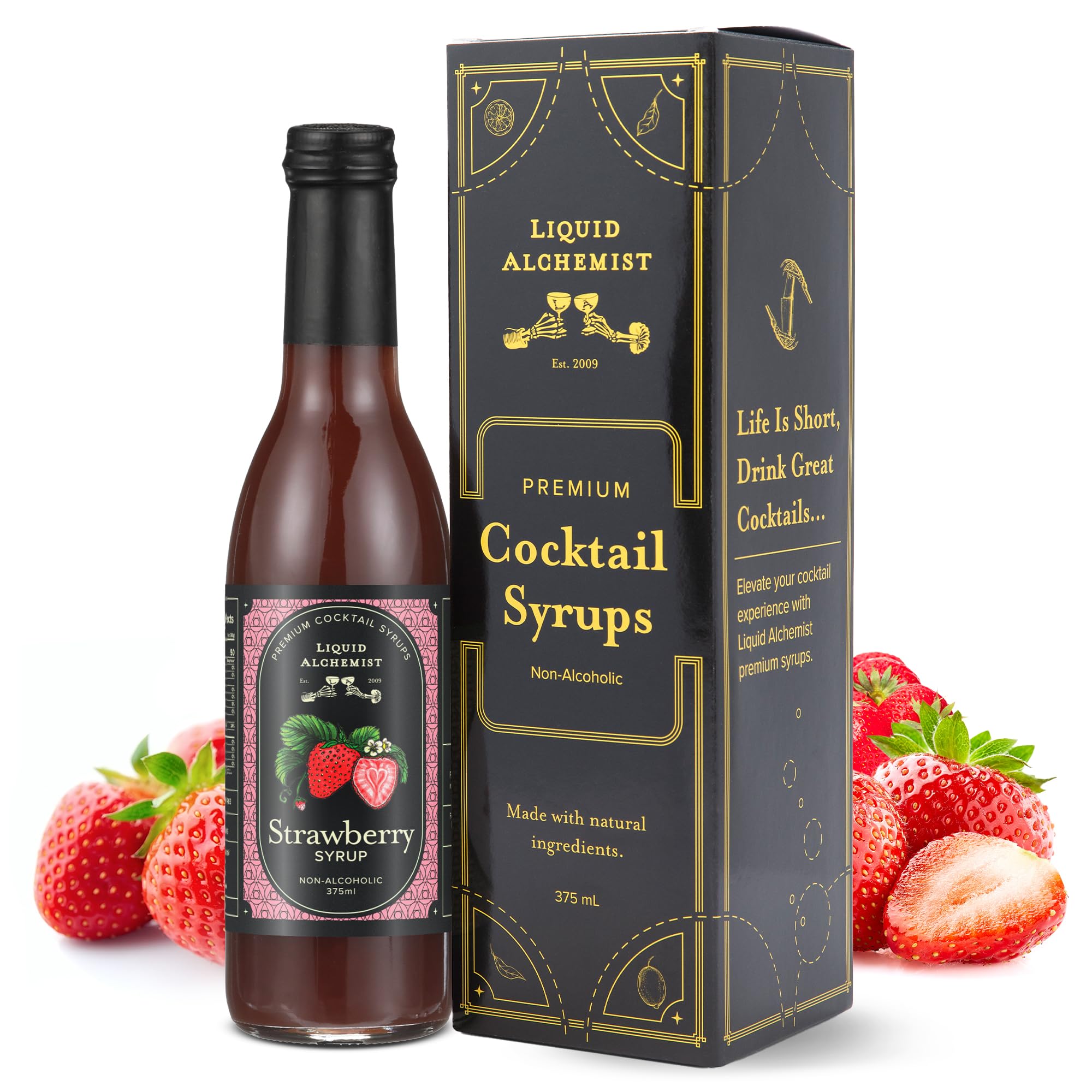 Liquid Alchemist Strawberry Syrup for Drinks - Real Ingredients Make our Strawberry Puree for Drinks a Perfect Margarita Mix - Our Flavored Syrup is Gluten & Dairy Free (12.7 oz)