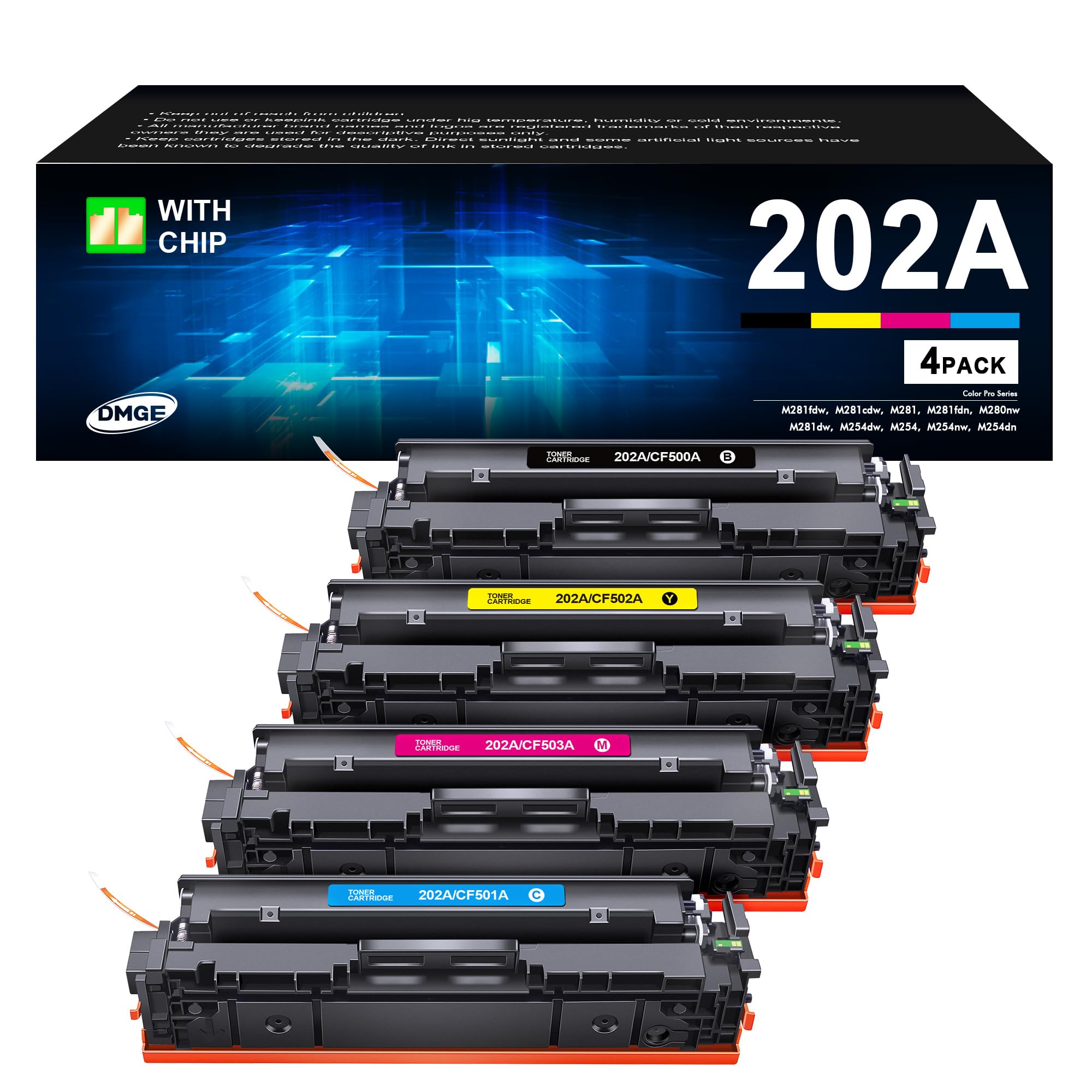 202A Toner Cartridges 4 Pack - Compatible Replacement for HP 202A 202X, MFP M281cdw Toner Cartridges for HP Color Laserjet Pro MFP M281fdw M281cdw M281fdn M254dw M254dn Printer | CF500A