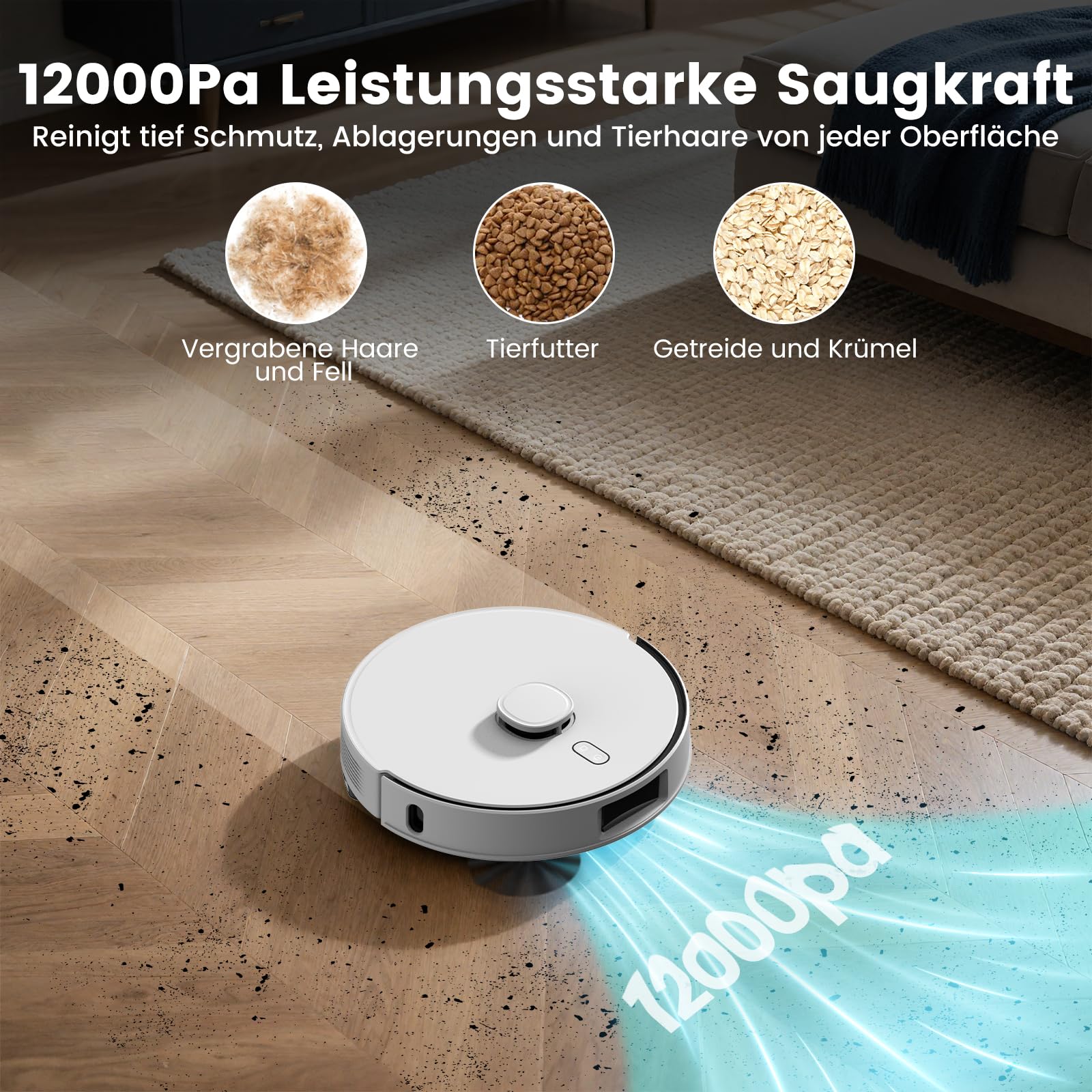 FIXR Saugroboter mit Wischfunktion, Staubsauger Roboter mit Absaugstation 3.5L, 12000Pa Saugkraft, Reaktive 3D-Hindernisvermeidung, T30+ Roboterstaubsauger für Tierhaare und Teppich (Weiß)