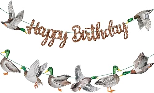 Miniatura 2 de Pancartas de feliz cumpleaños de pato mallardo, decoraciones de cumpleaños de caza de patos, pancarta de fiesta de cumpleaños de pato de la suerte