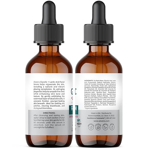 Miniatura 7 de Alozera Suero glicólico con ácido láctico, exfoliante y tratamiento de refinación de poros para una piel más suave y renovada, suave y eficaz, 1