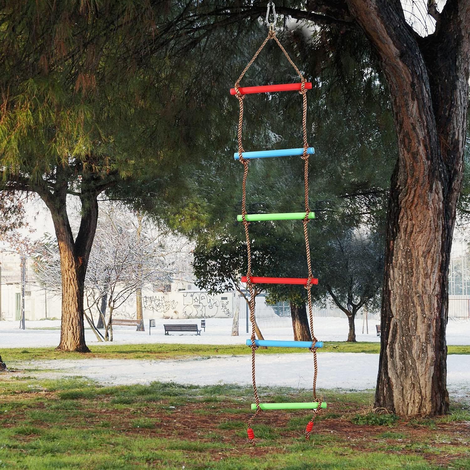Échelle en Bois avec mousquetons,Échelle de Corde pour Enfants ,Équipement de Jeu pour échelle d'arbre ,Jouets d'escalade pour balançoire,Échelle en Corde à Bascule