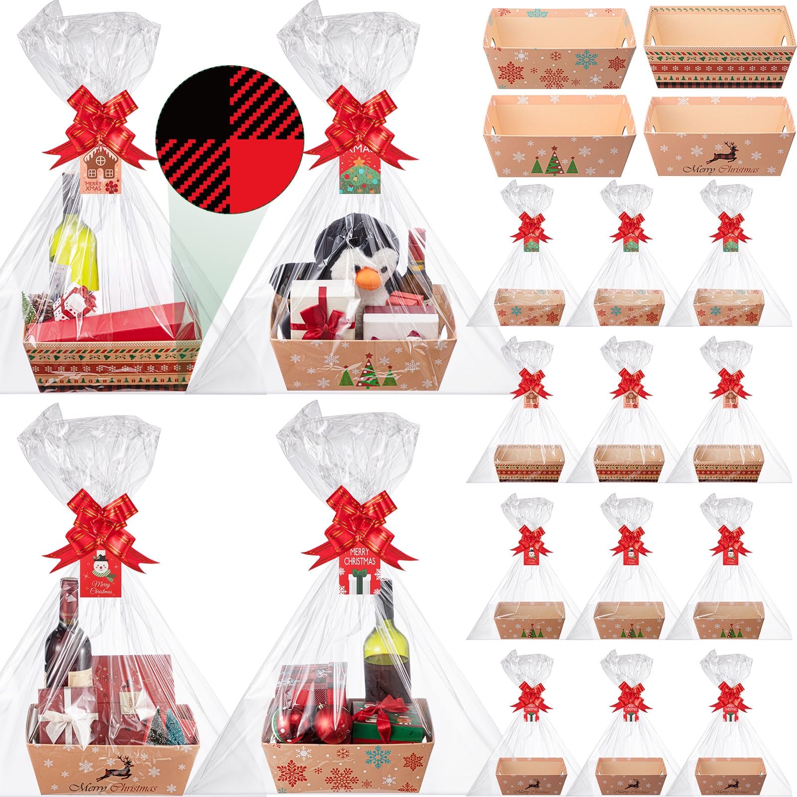 Cholemy 12 Sets großer Weihnachtskorb für Geschenk, leerer Geschenkkorb, Geschenkkorb, leer zum Befüllen mit Griffen, Weinkorb, Kraftkarton-Tablett für Weihnachten, Geburtstag, Party,