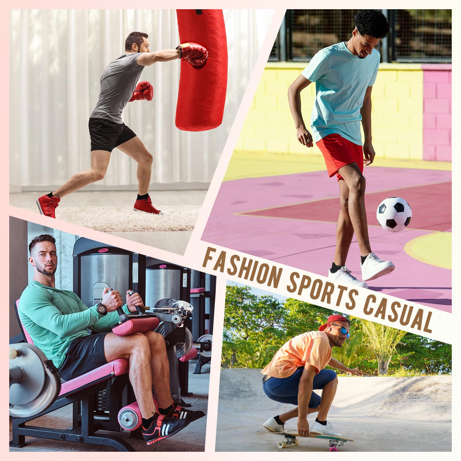 FuelMeFoot 4 pares de calcetines antideslizantes para hombre, calcetines antideslizantes con agarre al tobillo para hospital, pilates, entrenamiento de yoga