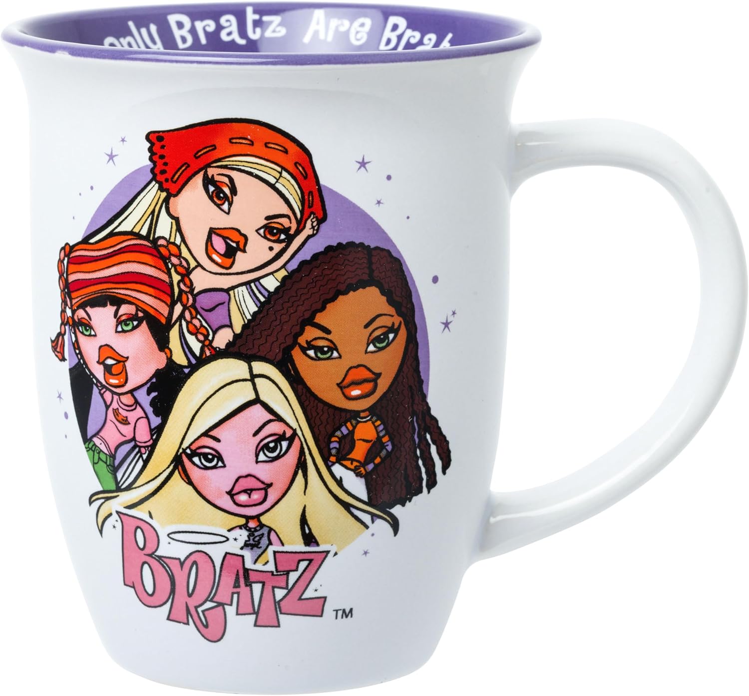 Silver Buffalo Bratz Wide Rim Ceramic Mug Featuring Cloe, Jade, Yasmin, and Sasha, 16 Ounces