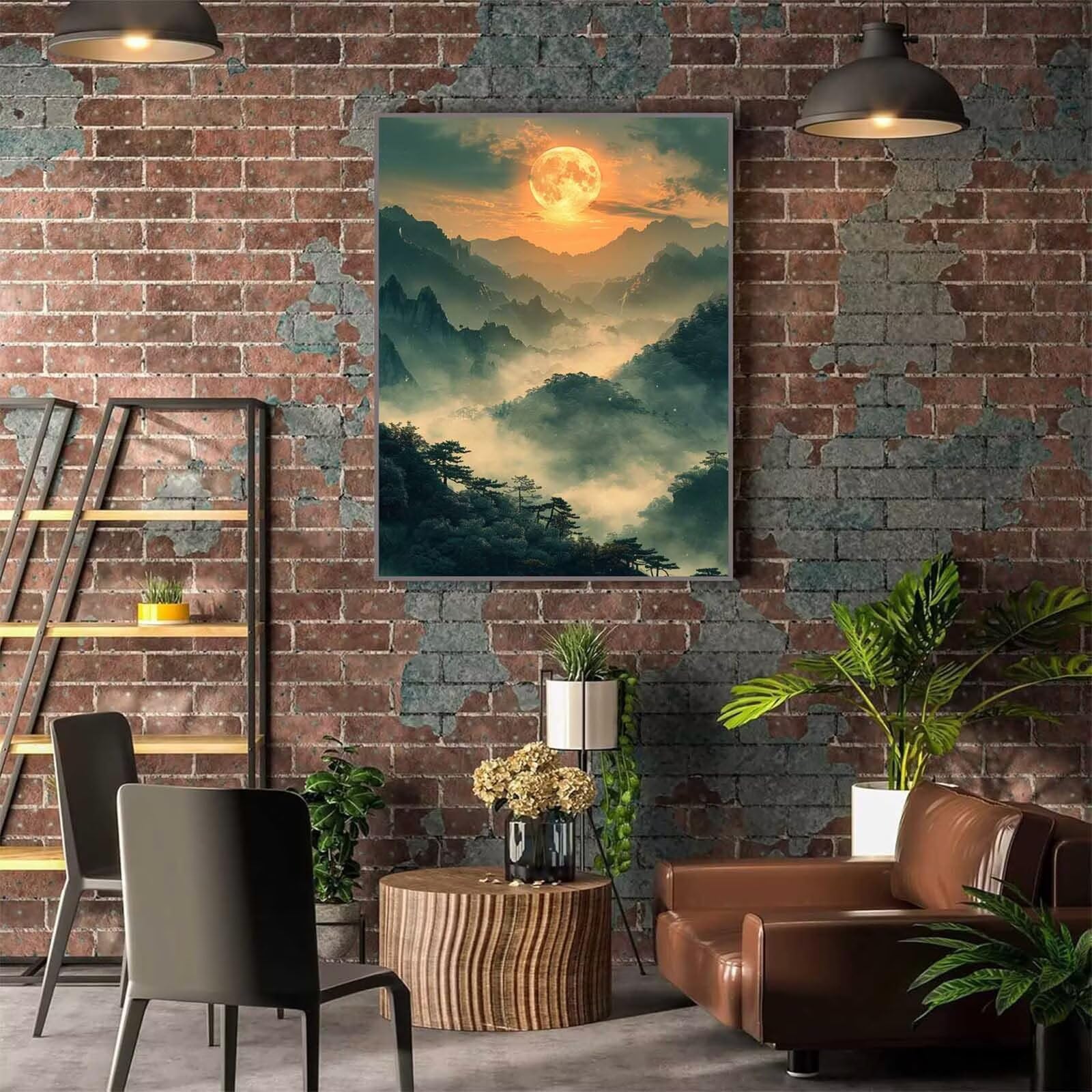 Paint By Numbers – Kit Dipingi Con I Numeri Per Adulti – Paesaggio Luna, Tela 40x50 Cm, Colori Acrilici E Pennelli Inclusi