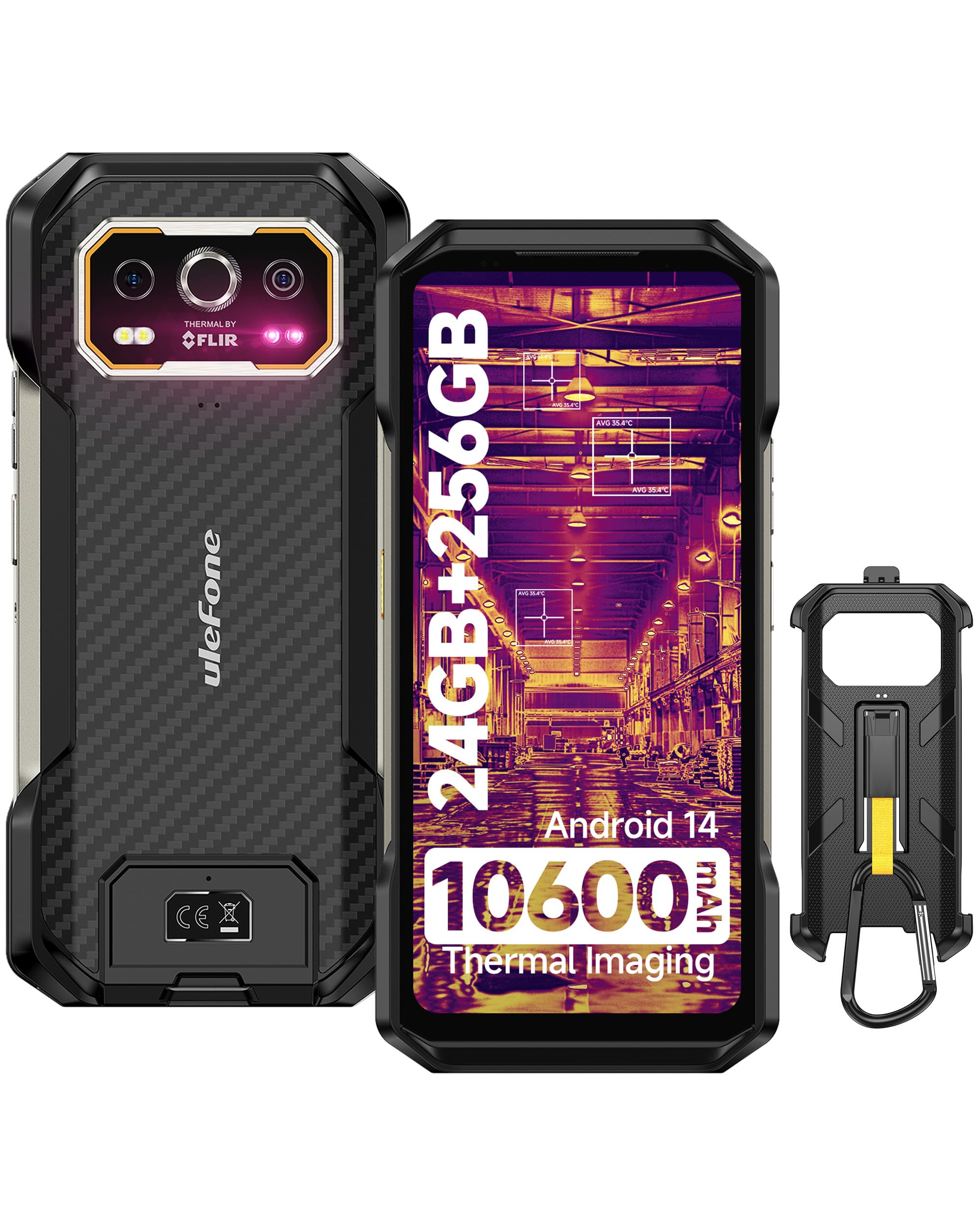 Ulefone Armor 27T Rugged Smartphone Thermal Imaging, 24GB+256GB Android 14 50MP+64MP Night Vision 10600mAh/33W 6.78" FHD+ 120Hz IP68/69K Waterproof Dual SIM 4G Phones 3-Card Slot NFC