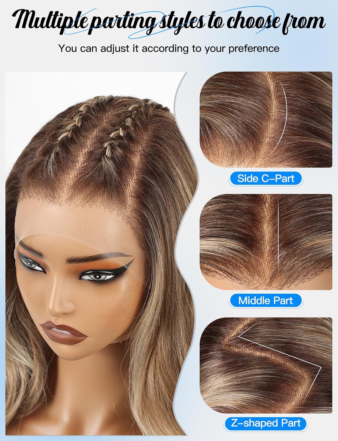 HAIRCUBE 13×6 Glueless Lace Front Wavy Wig, 26 Inch Lace Synthetic Wigs for Women Brown Highlights Color