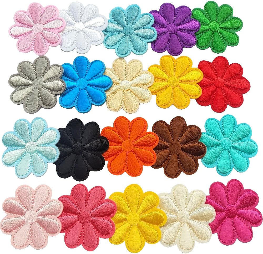 Assorted 20pcs 4CM(1 1/2") Daisy Embroidered Patch Sew On/Iron On Patch Applique Clothes Dress Plant Hat Jeans Sewing Flowers Applique DIY Accessor (Sunflowers)