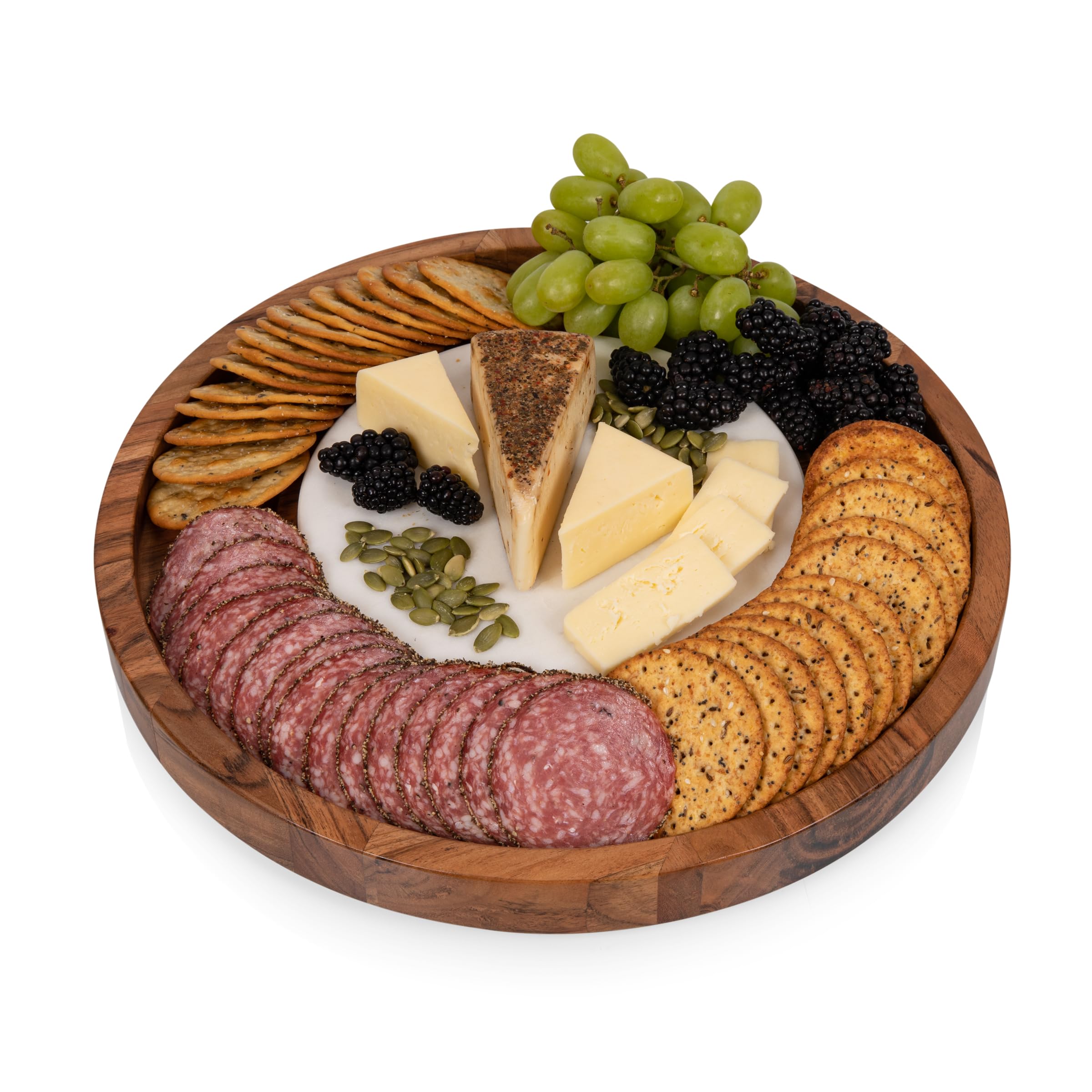 PICNIC TIME Isla Platter Inserto para Tabla de Queso, Juego de Tablas de charcutería, Bandeja Redonda para Servir, 13.8 x 13.8 x 1.2, Madera de Acacia con mármol