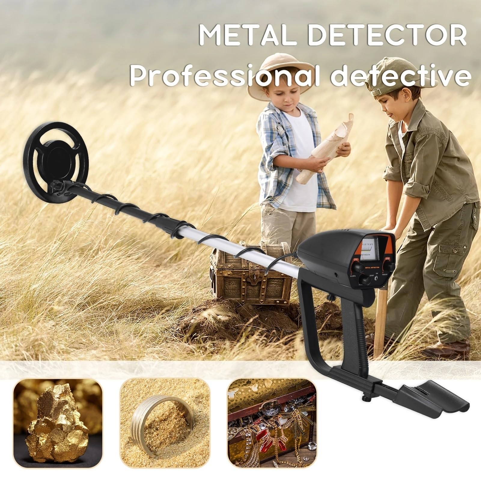 Podziemny wykrywacz metali do poszukiwania skarbów w dziczy, podwórko/ogród pod ziemią, profesjonalny ręczny wykrywacz metali ze słuchawkami i łopatą, idealny (Material : Small Search Coil)