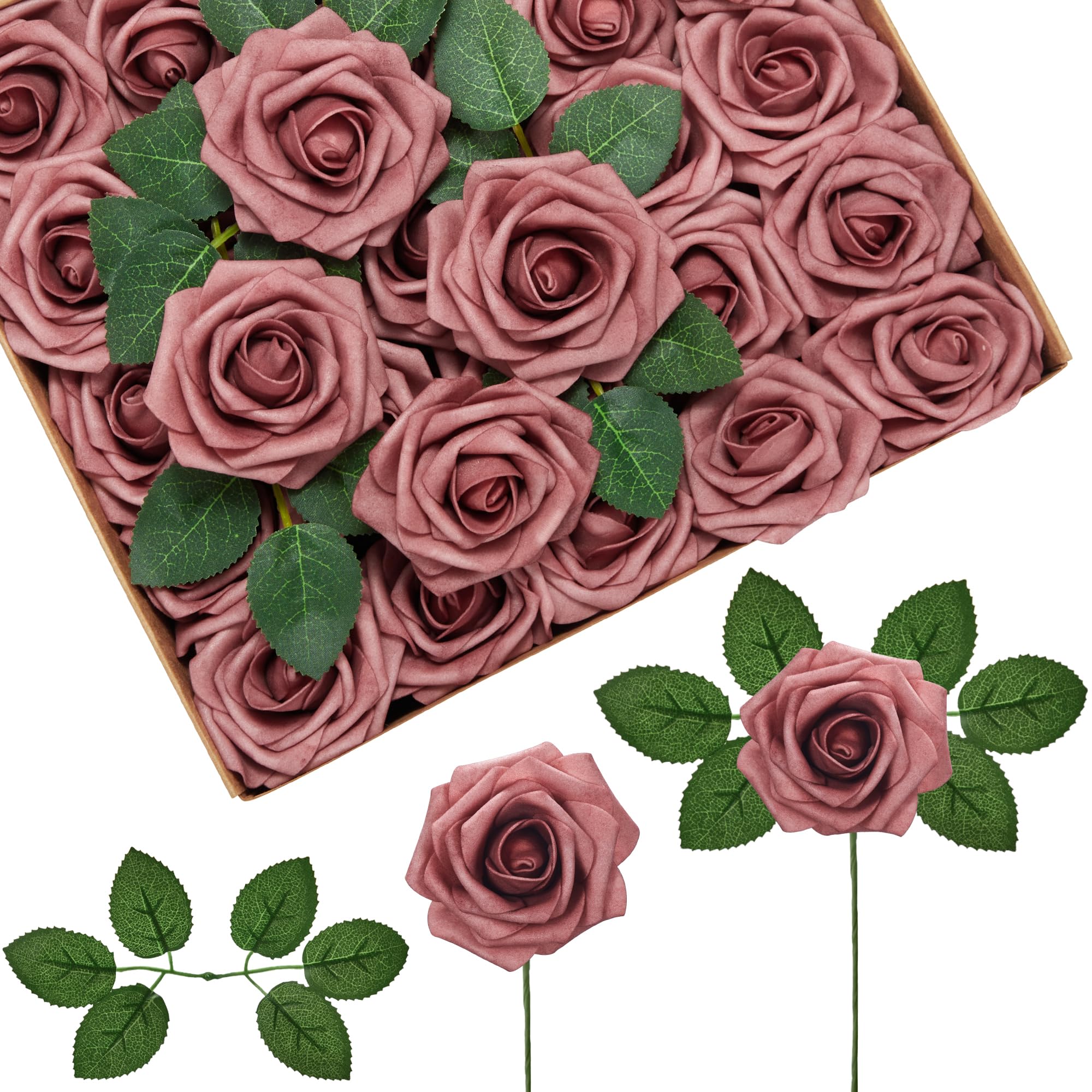 InnoGear 50 Pcs Dusty Pink Foam Fake Roses