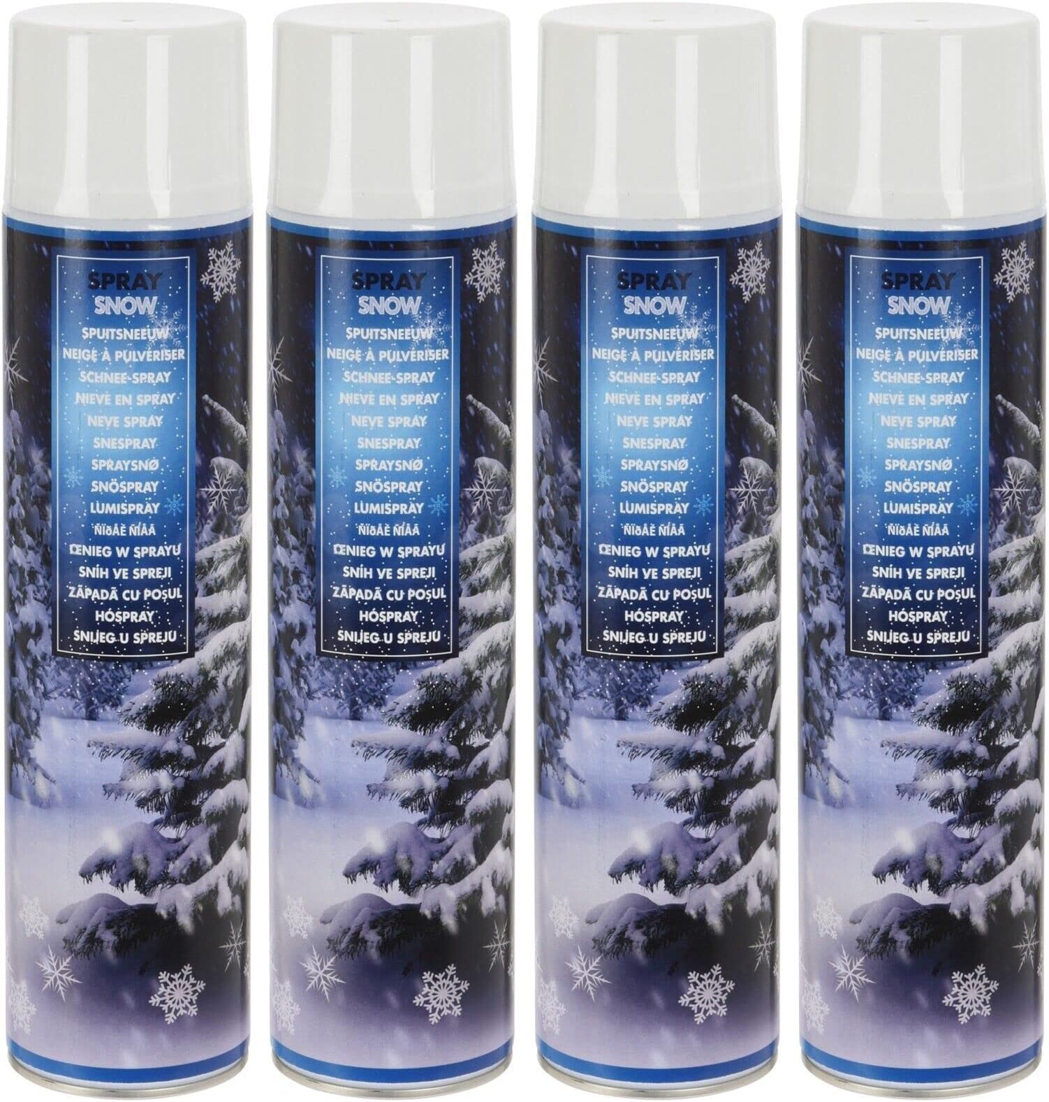 Rammento Pack of 4 Artificial Snow Sprays - 600ml Large Bottles of Fake Christmas Snow for Xmas Tree, Windows, Crafts - Safe and Harmless, Perfect for Creating Winter Feel