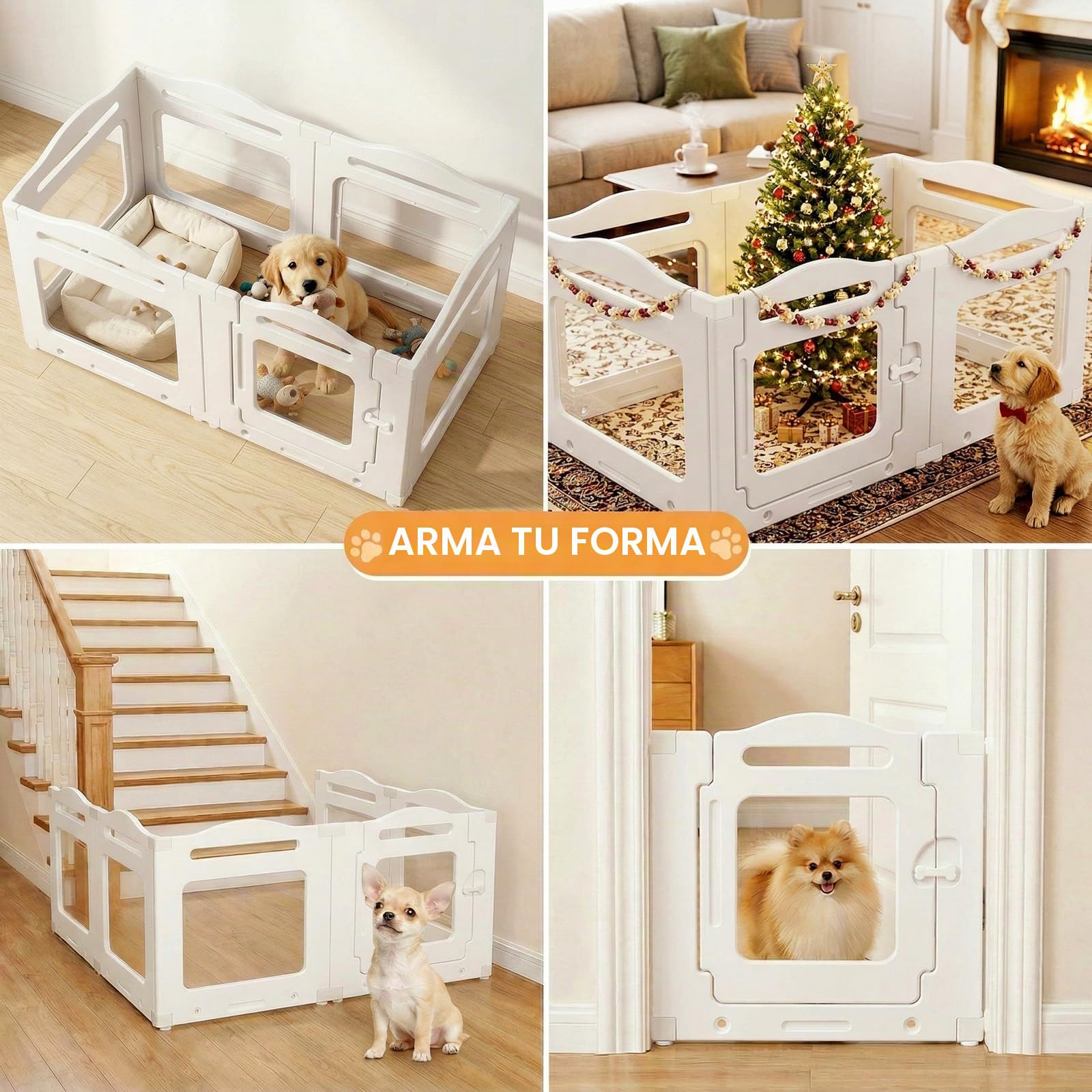 MAMIZO Parque para Perros en Acrílico Transparente 129 × 68 × 60 cm | Plegable Recinto para Perros con Ventosas, 6 PCS Paneles Caja de Parto para Animales con Puerta, Blanco