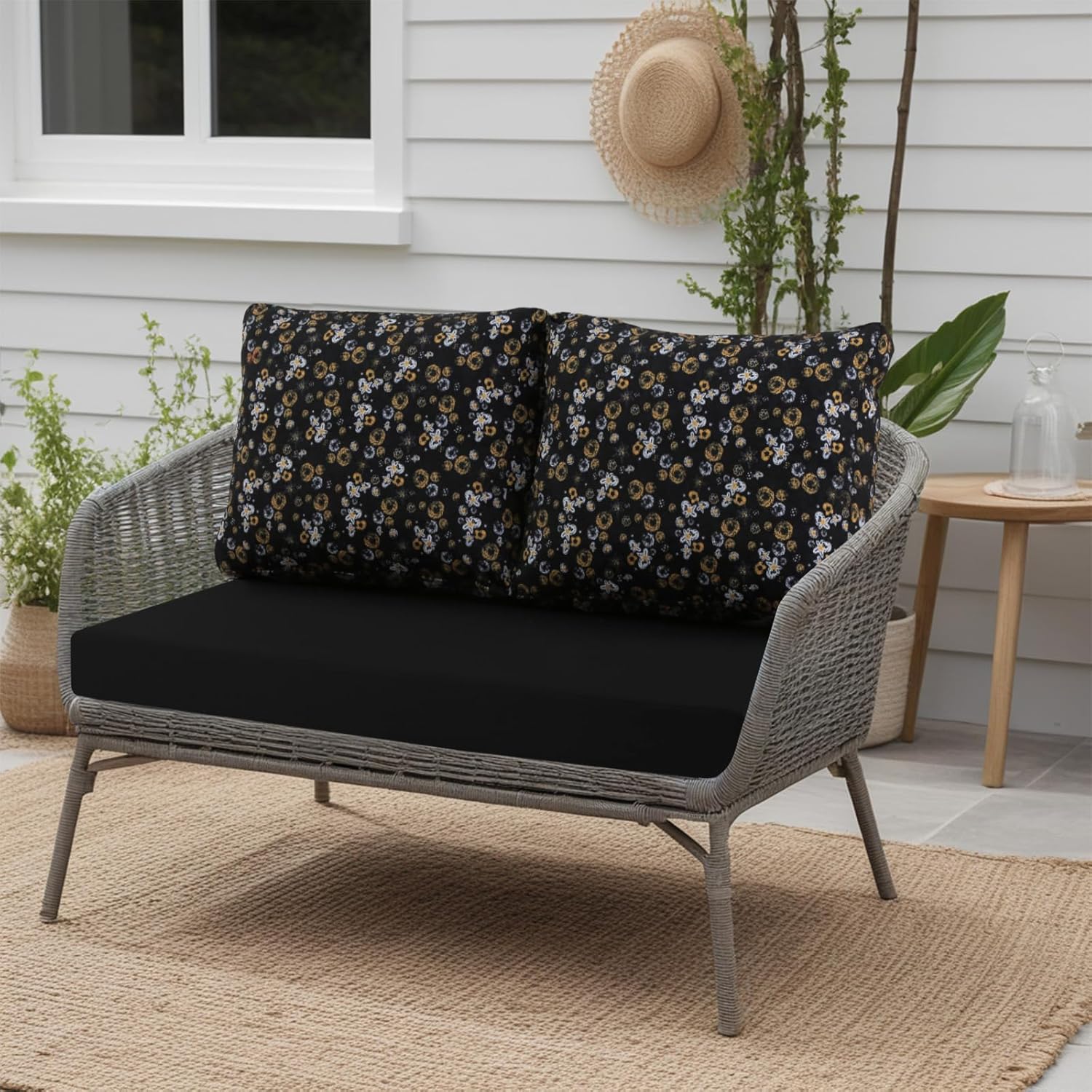 idee-home Outdoor Loveseat Cushions for Patio Furniture, Waterproof Couch Hampton Bay Deep Seat Cushion Replacement Set 46" x 26", Patio Love Seat Sofa Cushions for Porch Garden Chair, Dark Grey