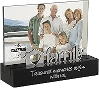Malden Family Desktop Picture Frame 4x6 Black - Silver Heart 'Family' Attachment, Sentimental Wood Base for Cherished Memories