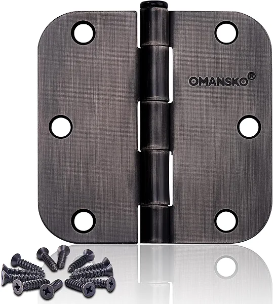 24 Pack Door Hinges, 3.5 x 3.5 Inch Oil Rubbed Bronze Hinges for Wood 5/8'' Radius Corners Interior Hinges, 3 1/2 Inch Door Hinges for Residential Doors