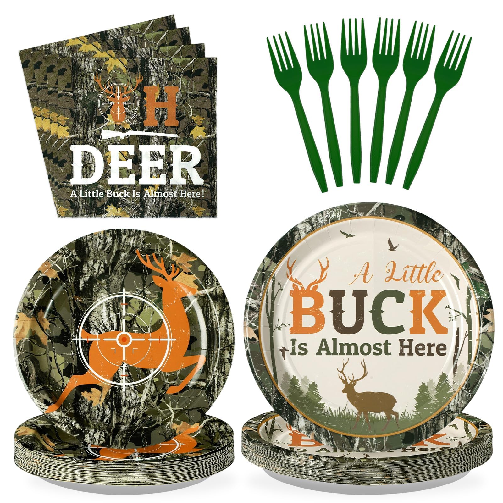 96Pcs Hunting Deer Camo Baby Shower Decorations Serves 24