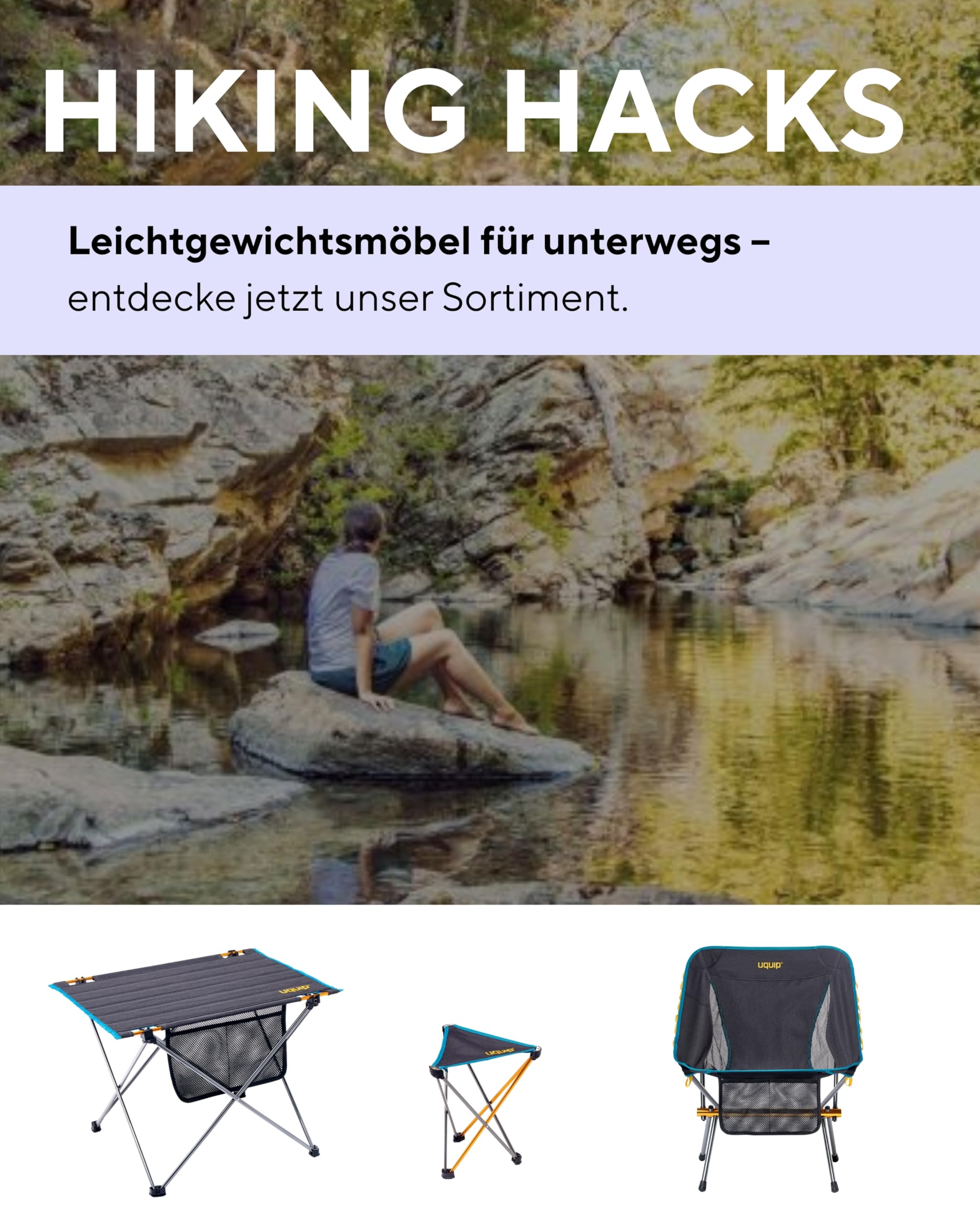 Uquip Campingstuhl Infinity Lounger I Leichter Faltbarer Klappstuhl mit 120 kg Traglast I kompakter Faltstuhl aus Aluminium I tragbarer Outdoor-Stuhl für Camping, Wandern, Radtouren & Festivals