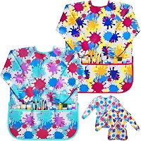 J MARK Avental infantil impermeável para pintura, 2 unidades, manga comprida e 2 bolsos para assar, comer, artes e artesanato