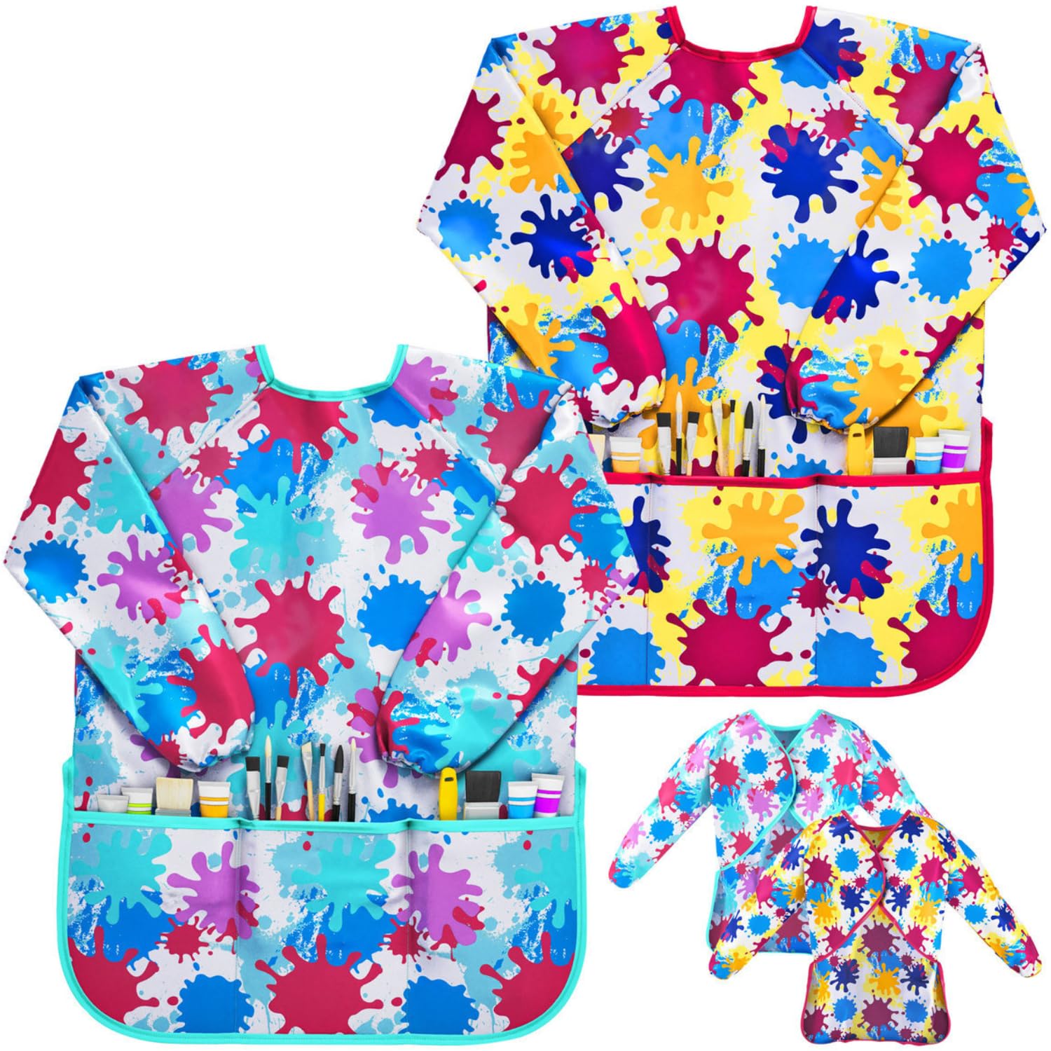 J MARK 2 Pack Art Smock colorful waterproof long sleeve with 2 pockets | Mubboo