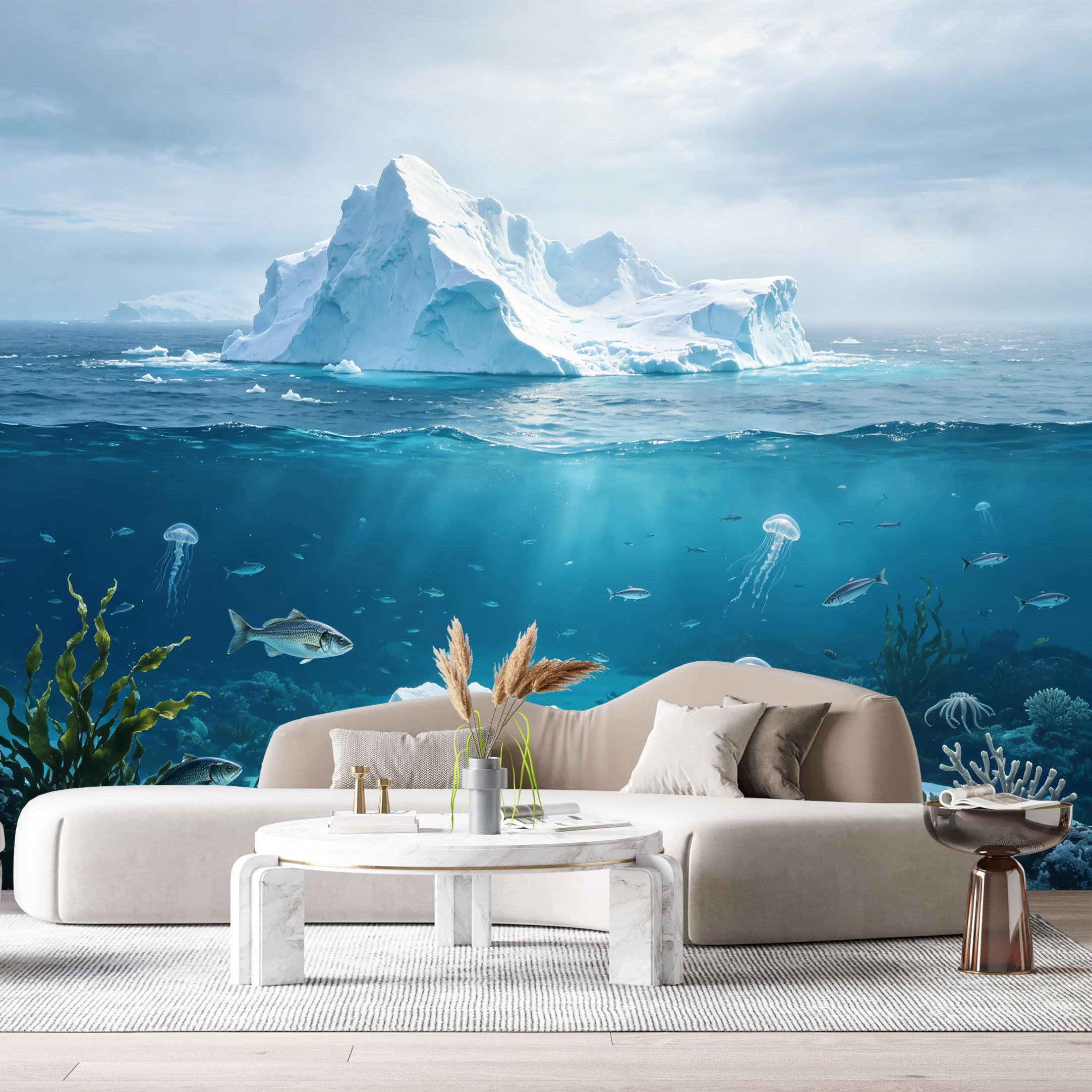 Custom Size Wall Murals Ocean Marine 3D Iceberg Jellyfish Underwater World SelfAdhesiveWall Fabric Removable Wallpaper Wall Decor for Living Room Bedroom Bathroom