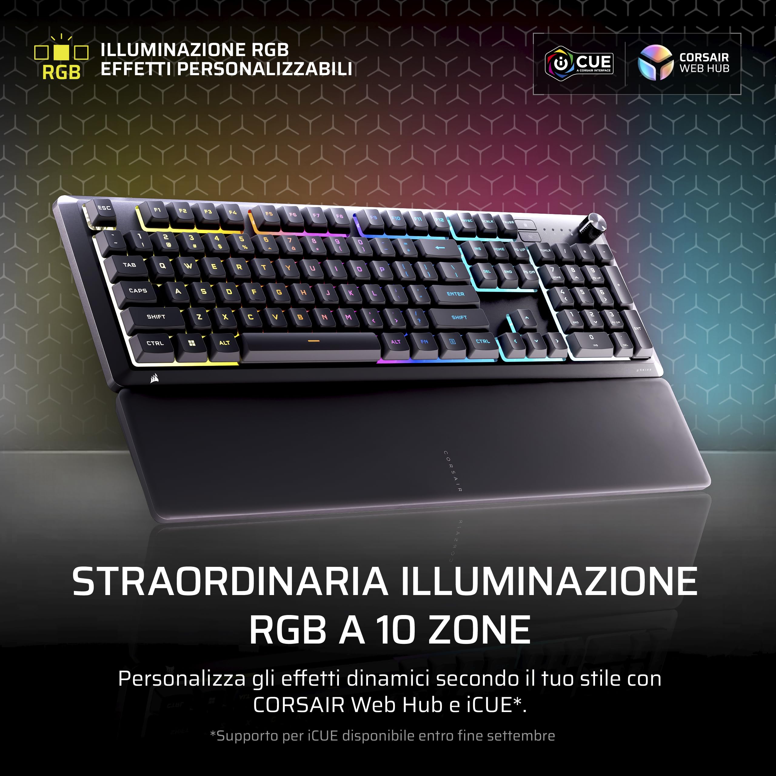 CORSAIR SKIFF 100 Tastiera da Gioco RGB Cablata Silenziosa – IT, Nero
